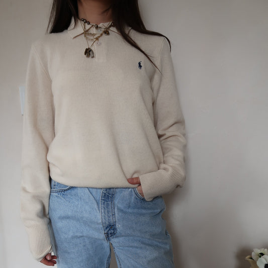 Cream Wool Polo Pullover