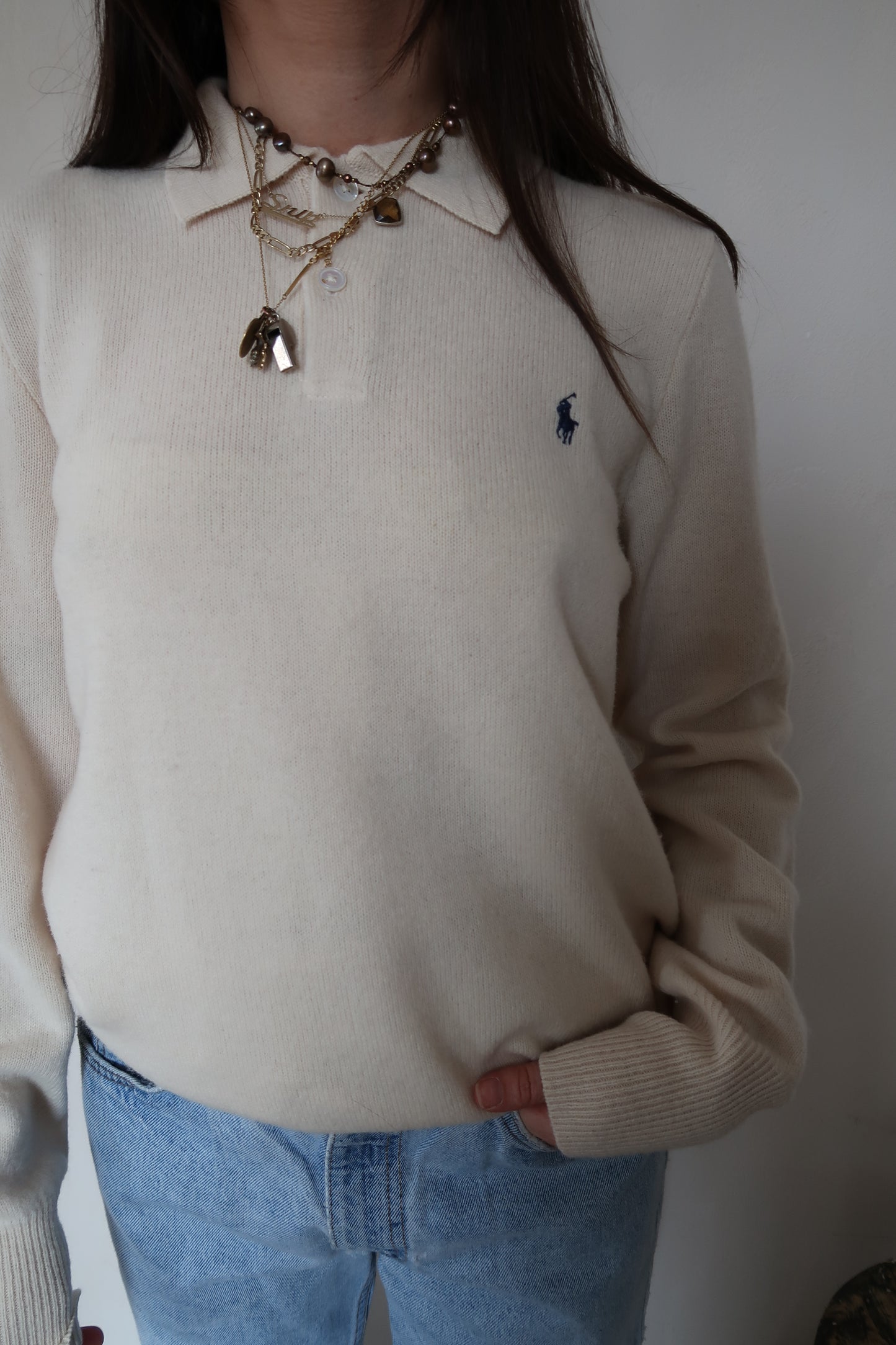 Cream Wool Polo Pullover