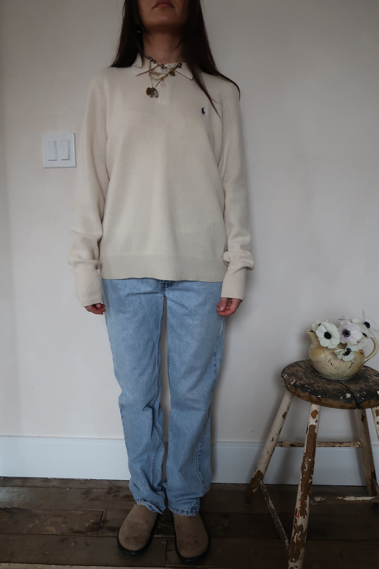 Cream Wool Polo Pullover