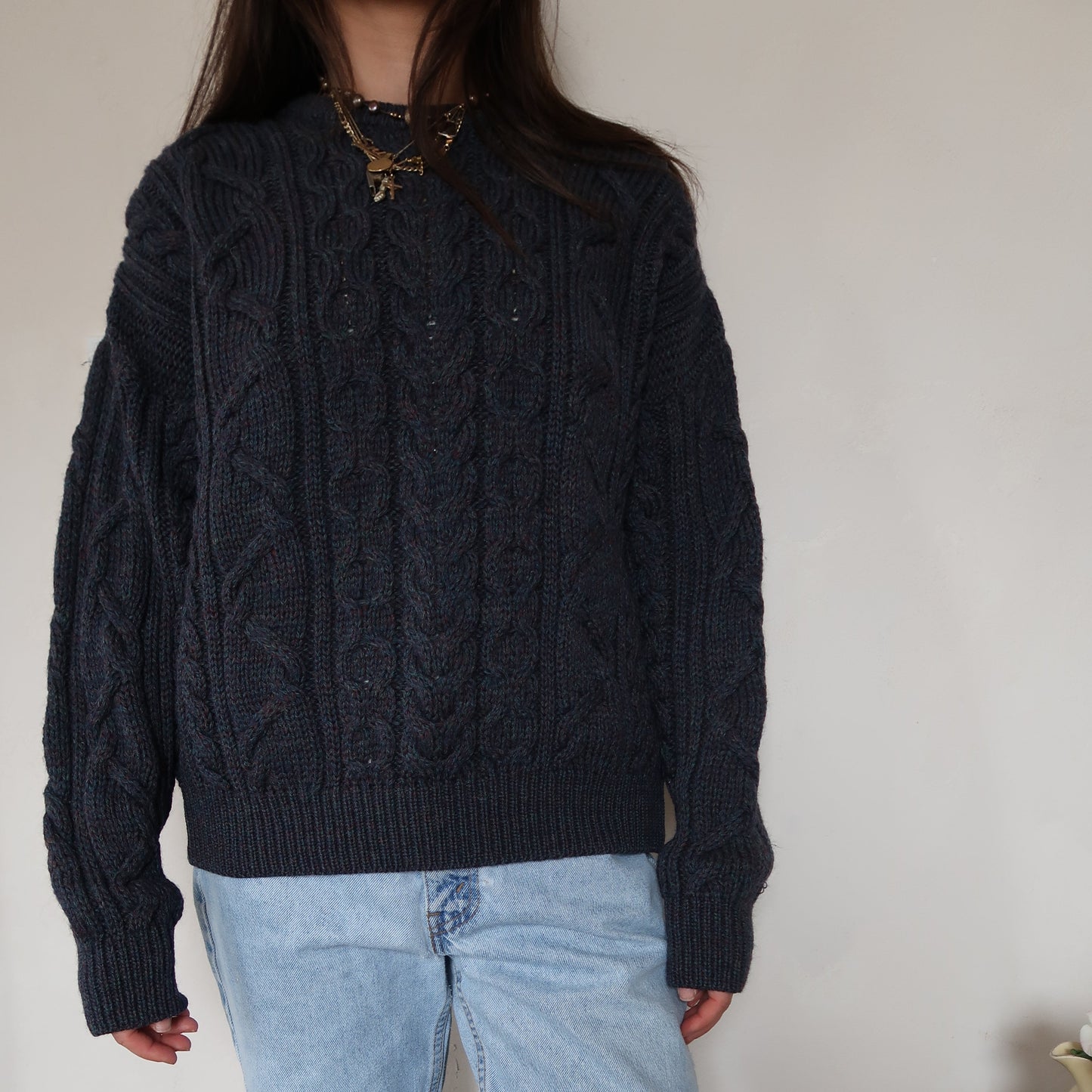 Navy Fisherman Pullover Sweater