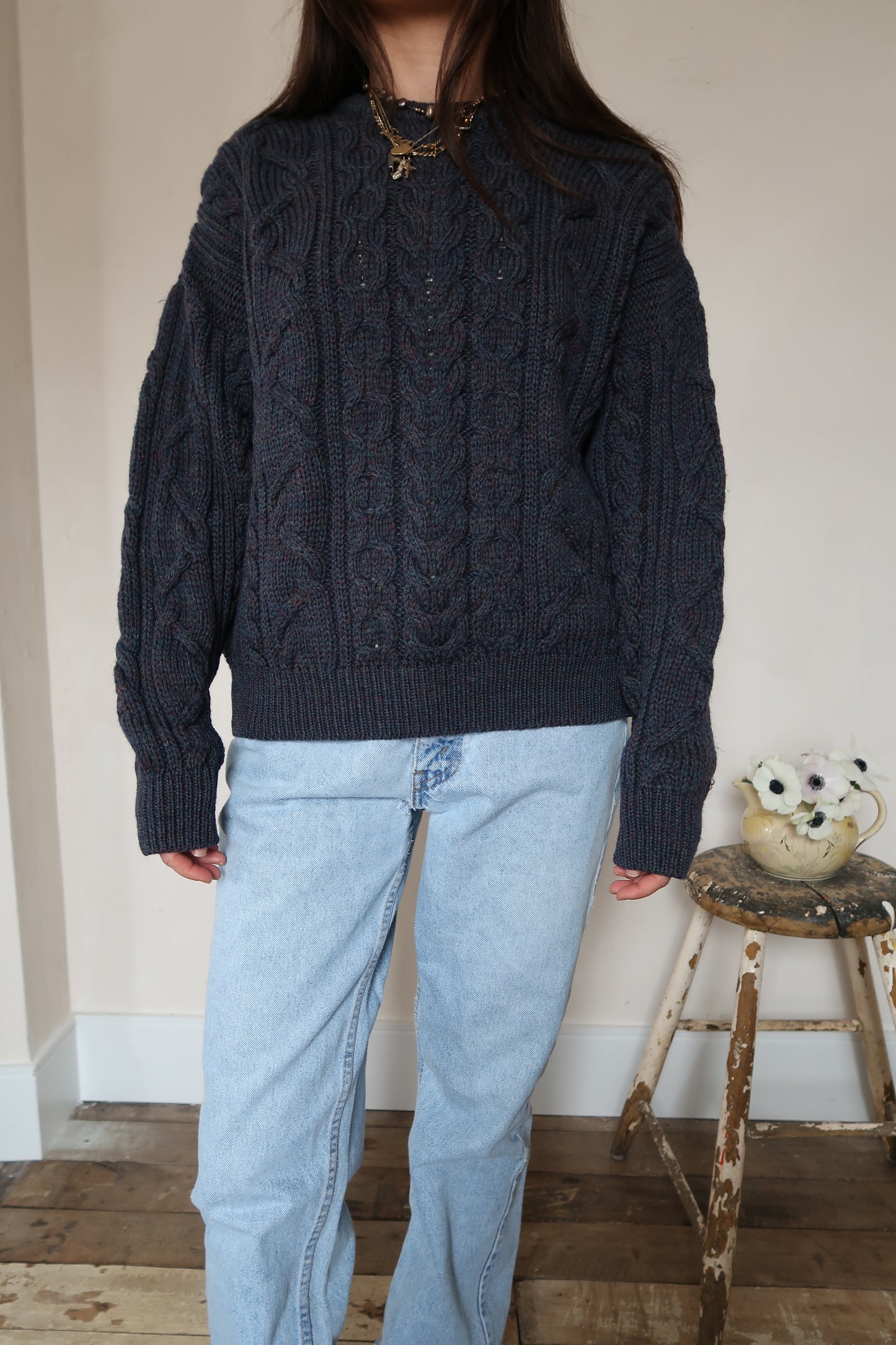 Navy Fisherman Pullover Sweater