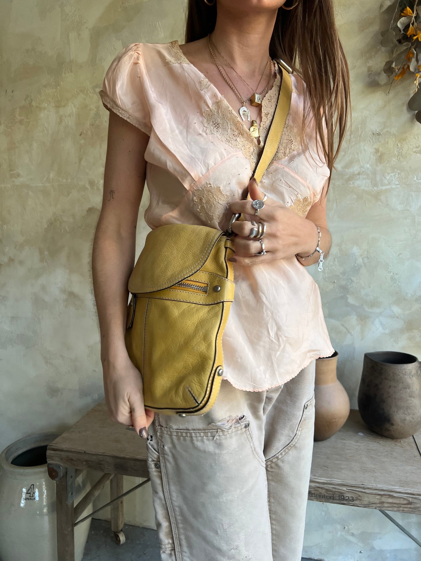 Pale Yellow Leather Bag