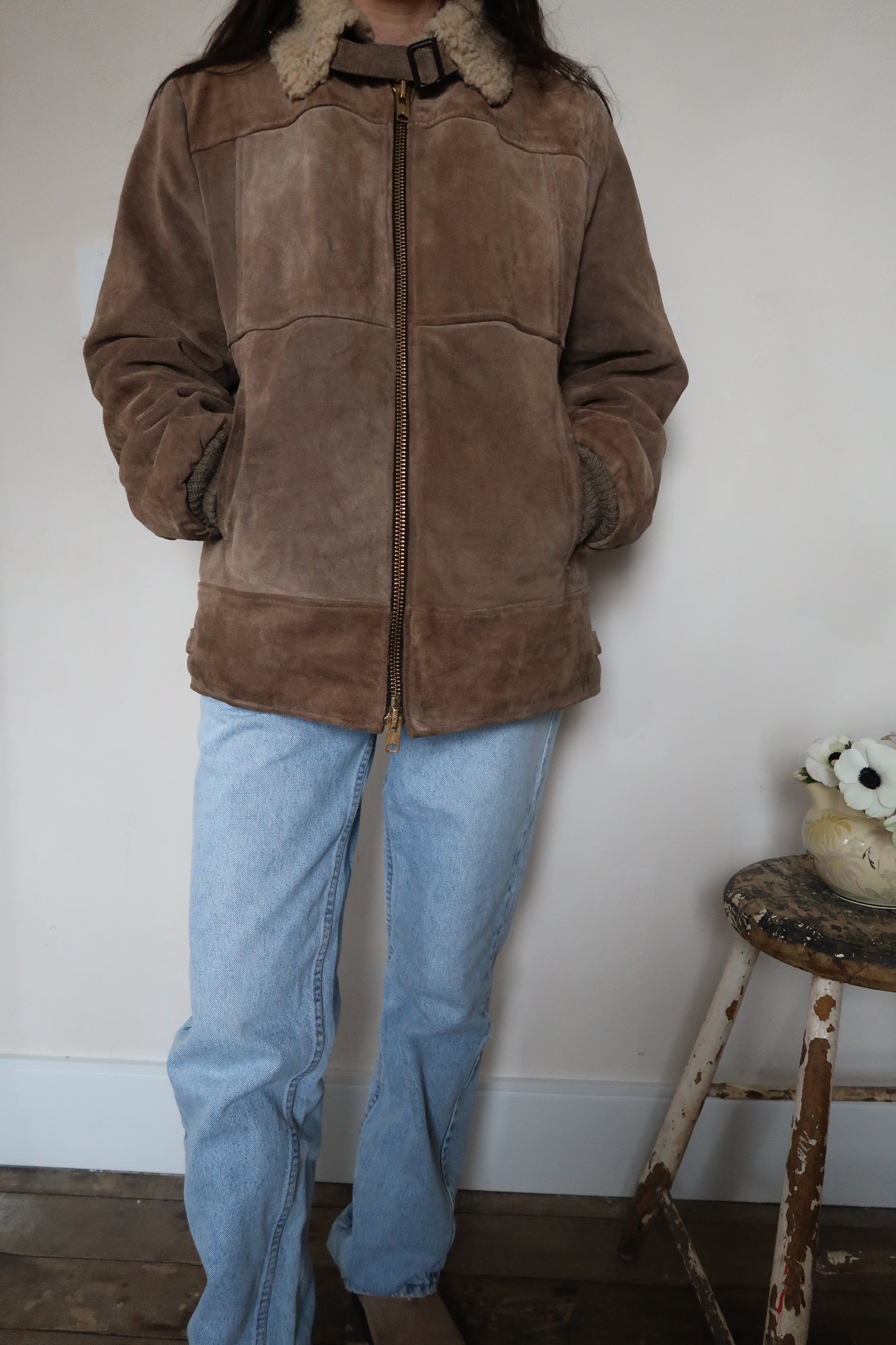 Fawn Suede Bomber Jacket