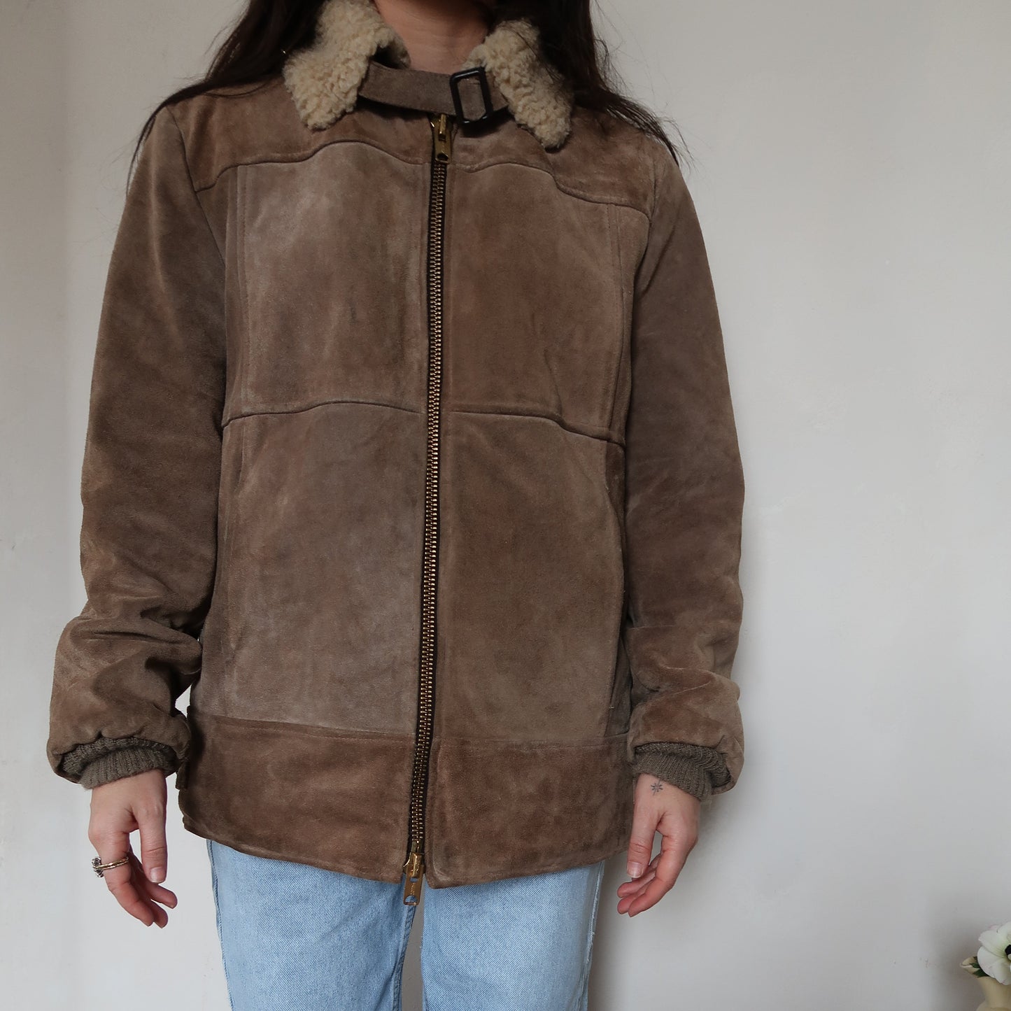 Fawn Suede Bomber Jacket