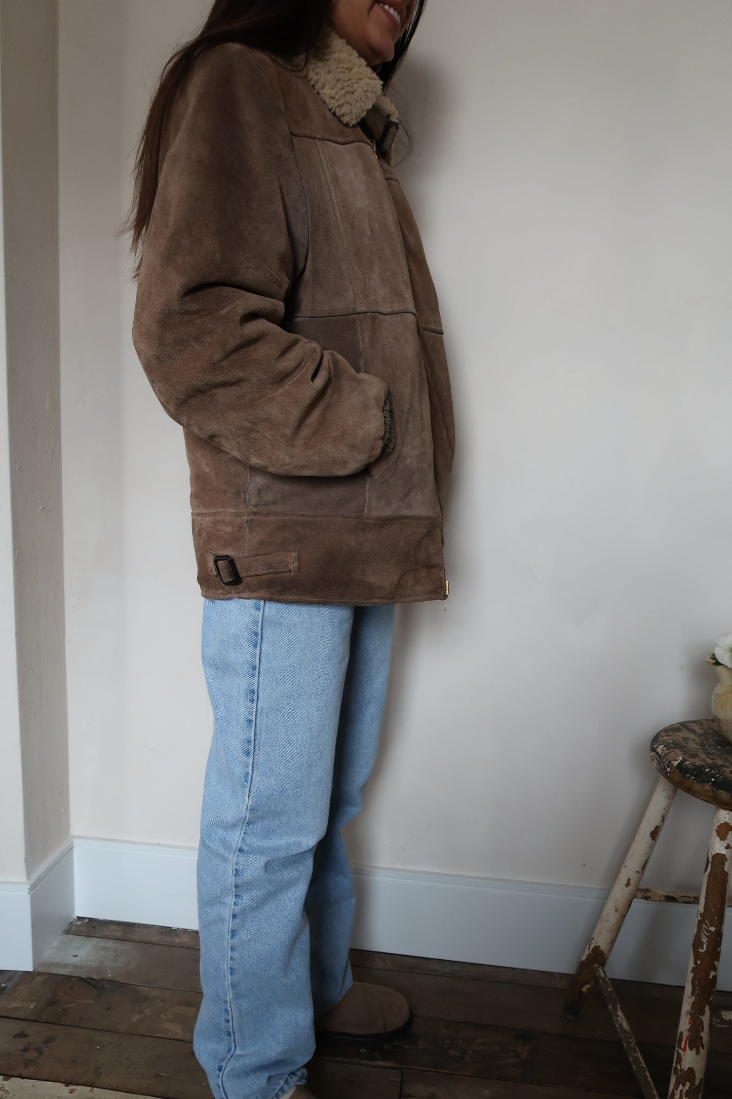 Fawn Suede Bomber Jacket