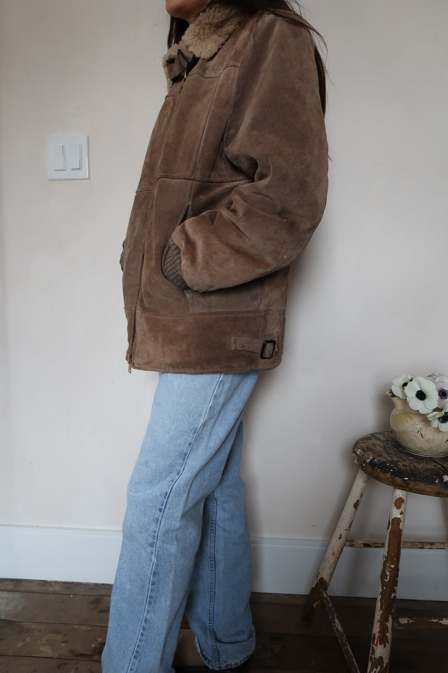 Fawn Suede Bomber Jacket