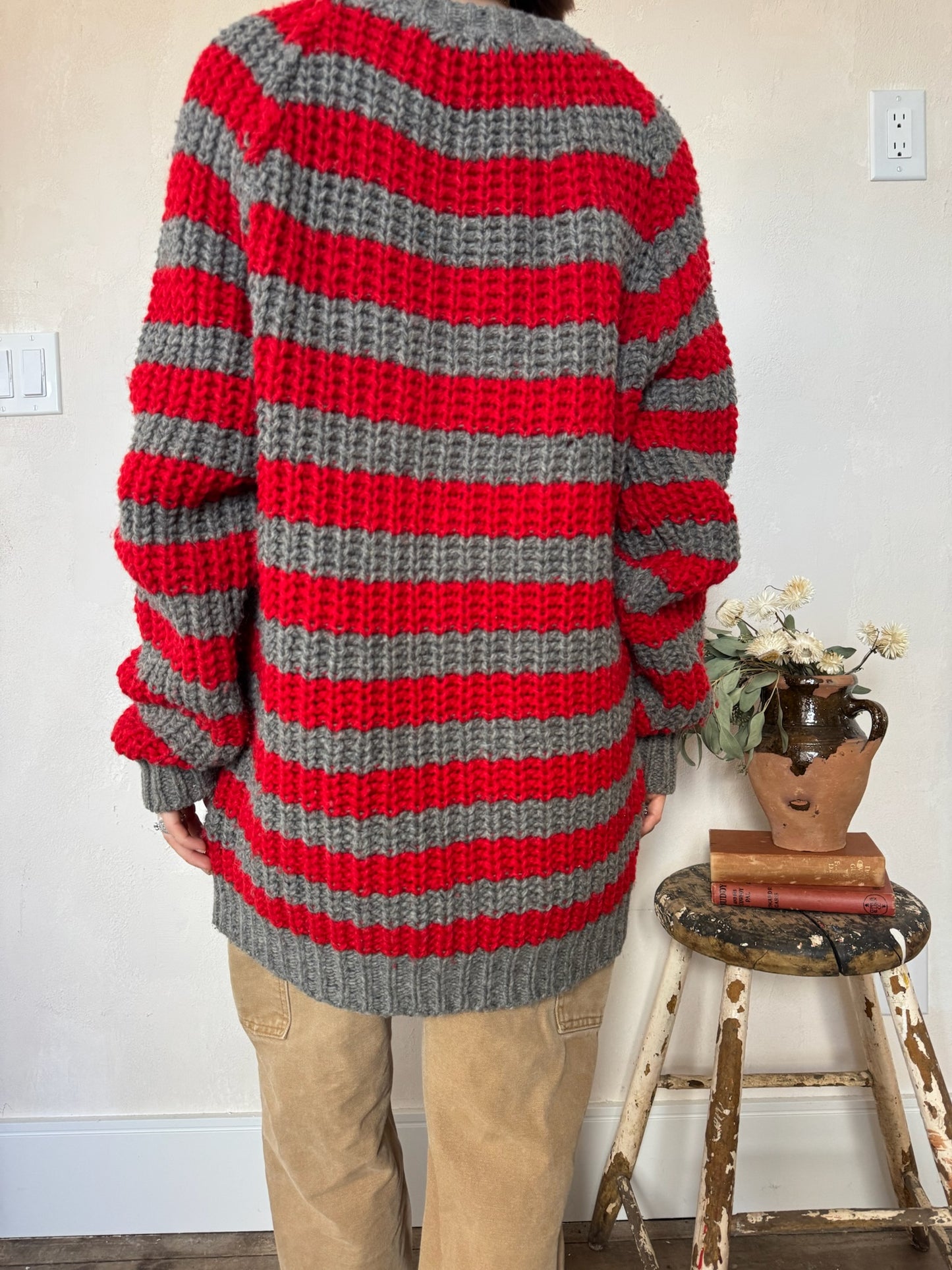 Red + Grey Striped Wool Sweater