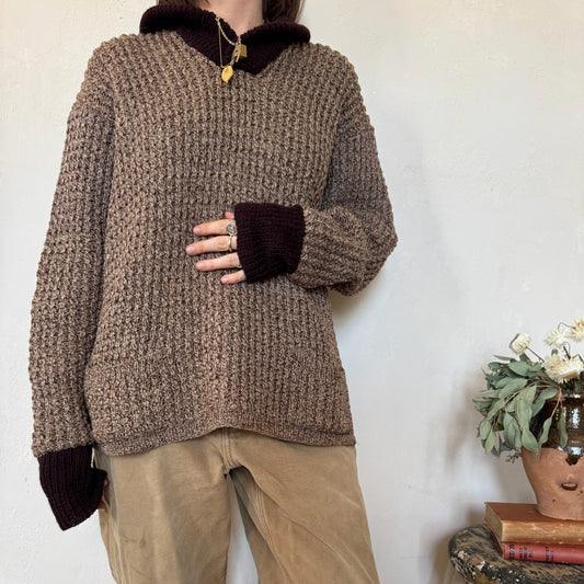 Two toned brown knit pullover