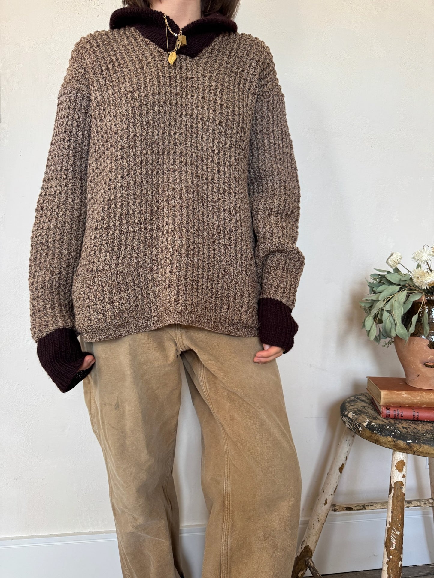 Two toned brown knit pullover