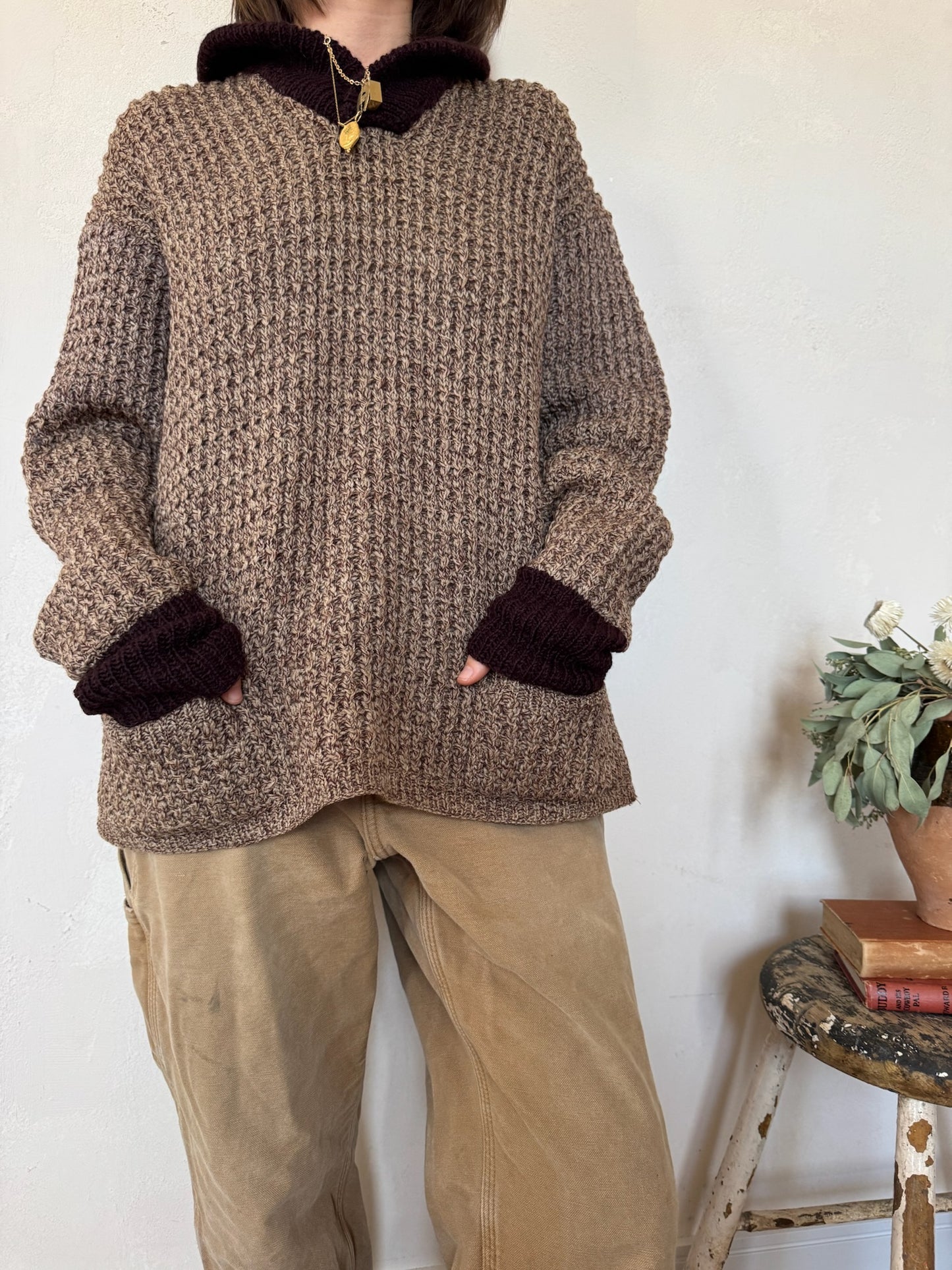 Two toned brown knit pullover