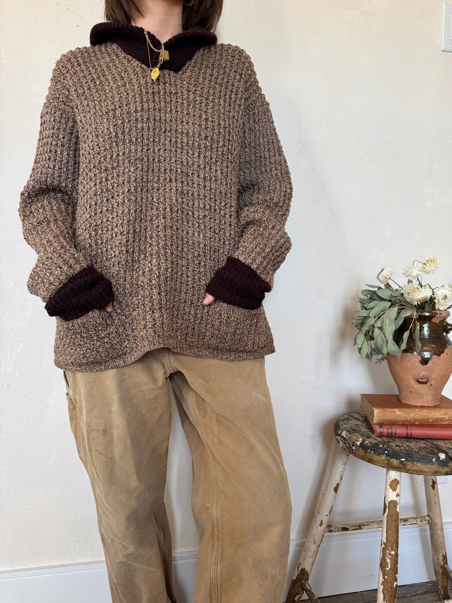 Two toned brown knit pullover