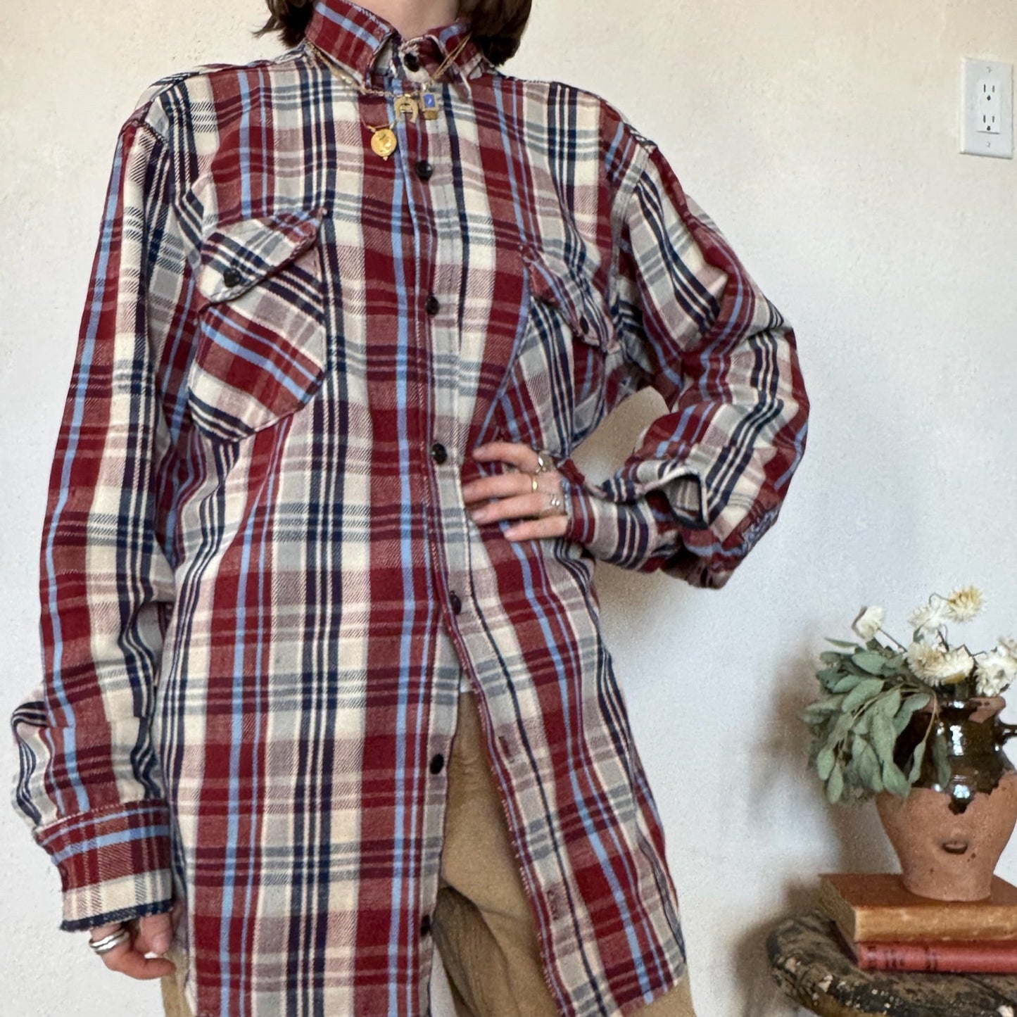 Burgundy Navy + Cream Plaid Shirt