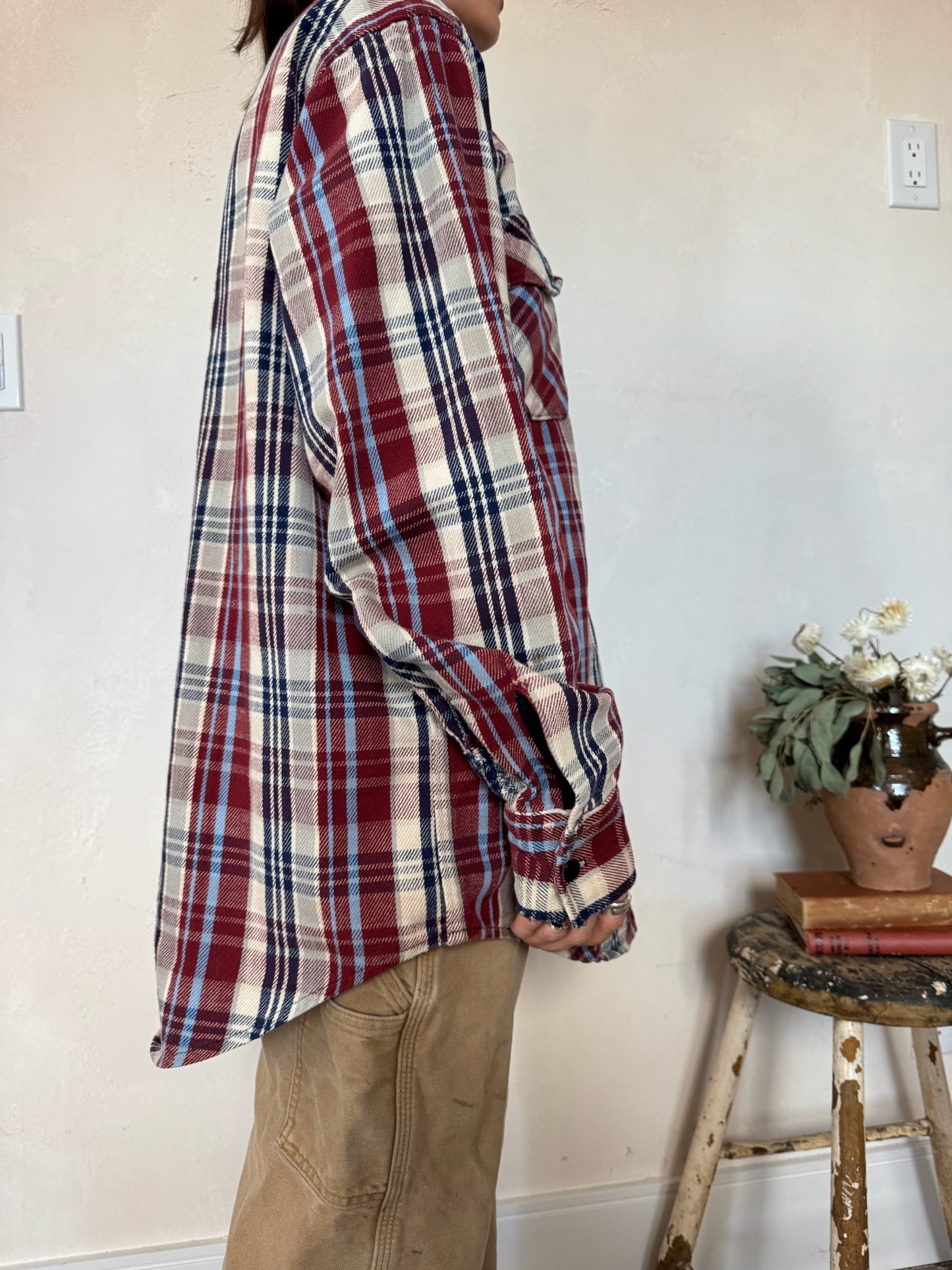 Burgundy Navy + Cream Plaid Shirt