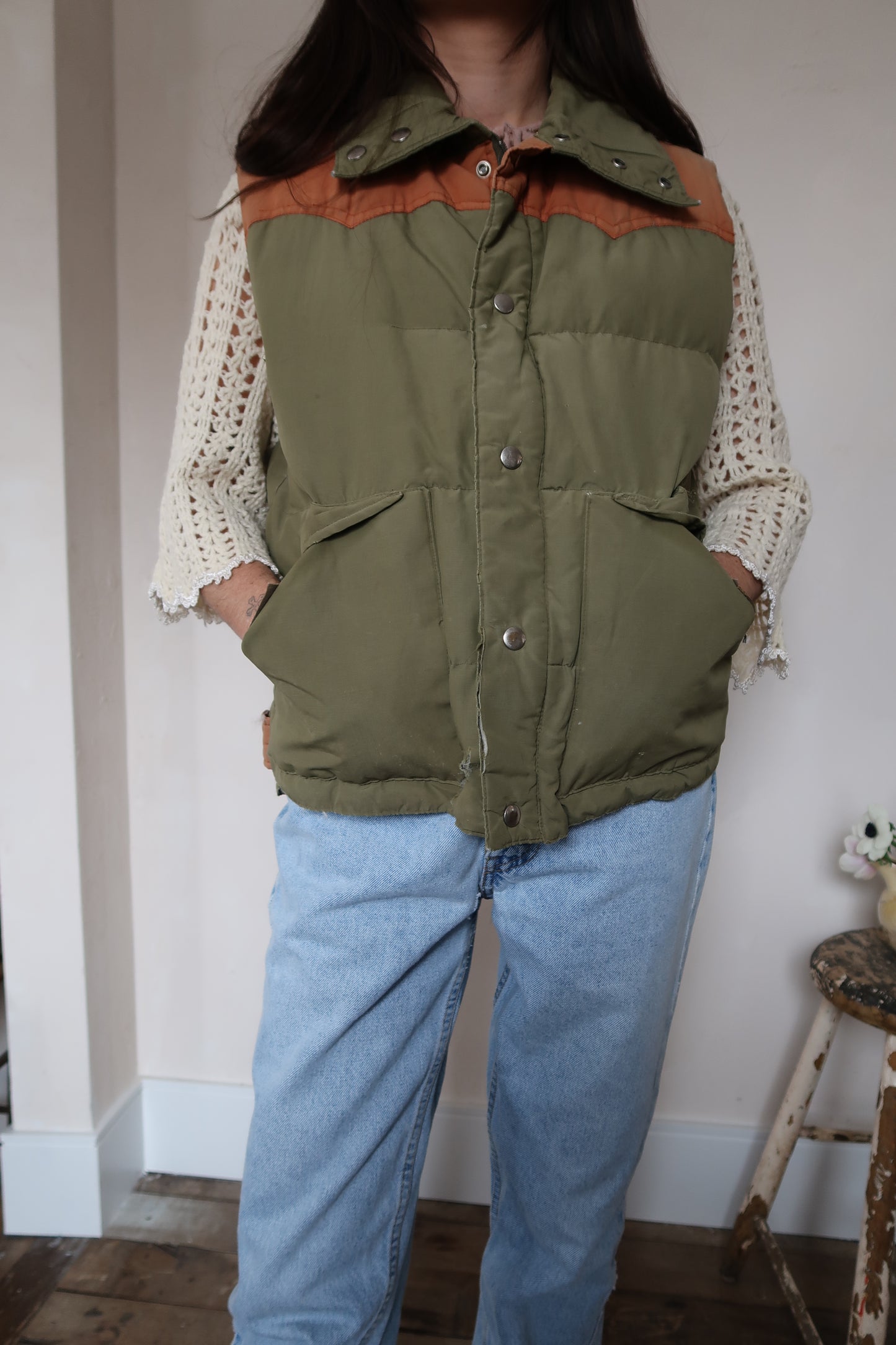 Green + Orange Down Puffer Vest