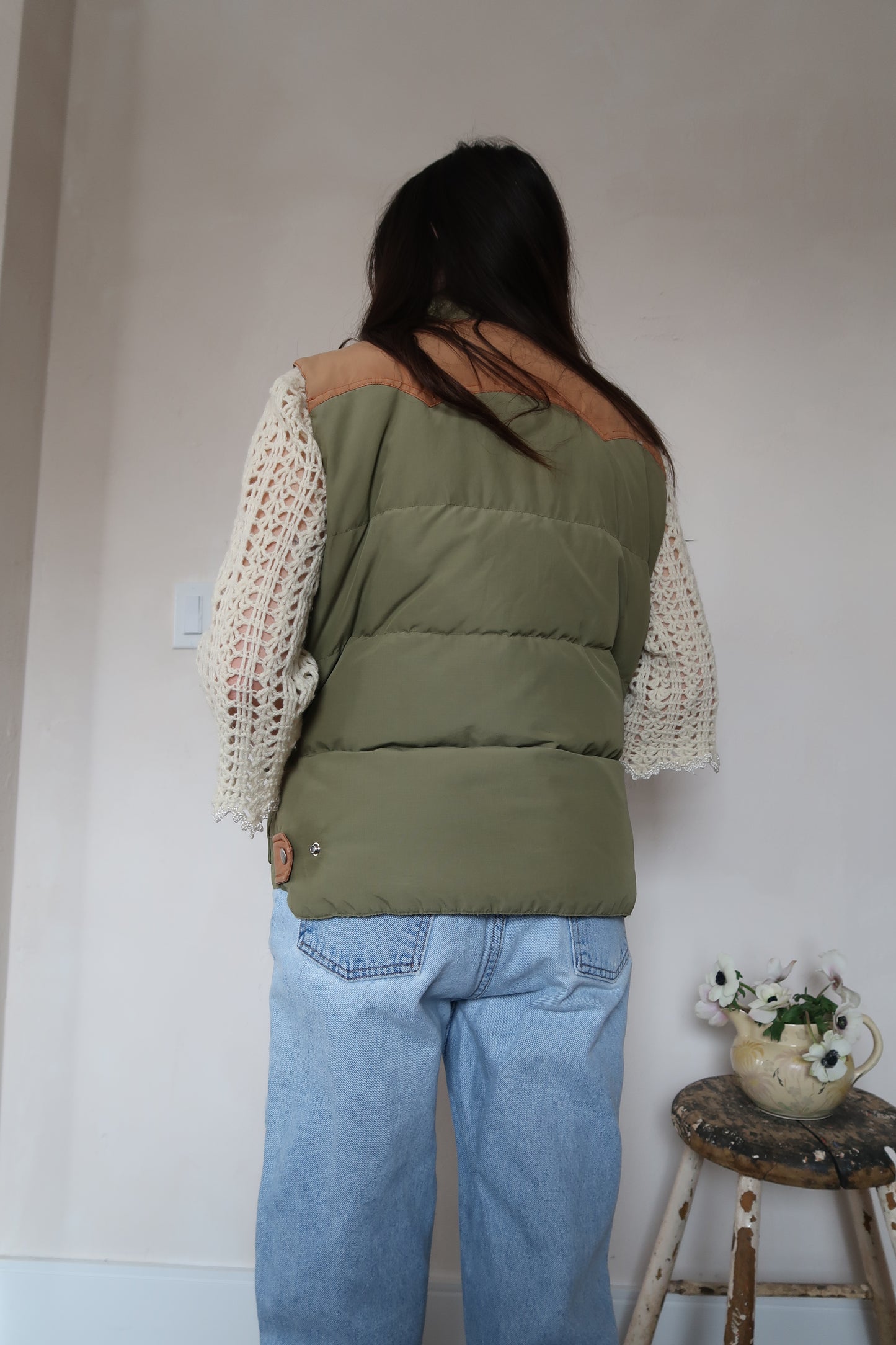 Green + Orange Down Puffer Vest