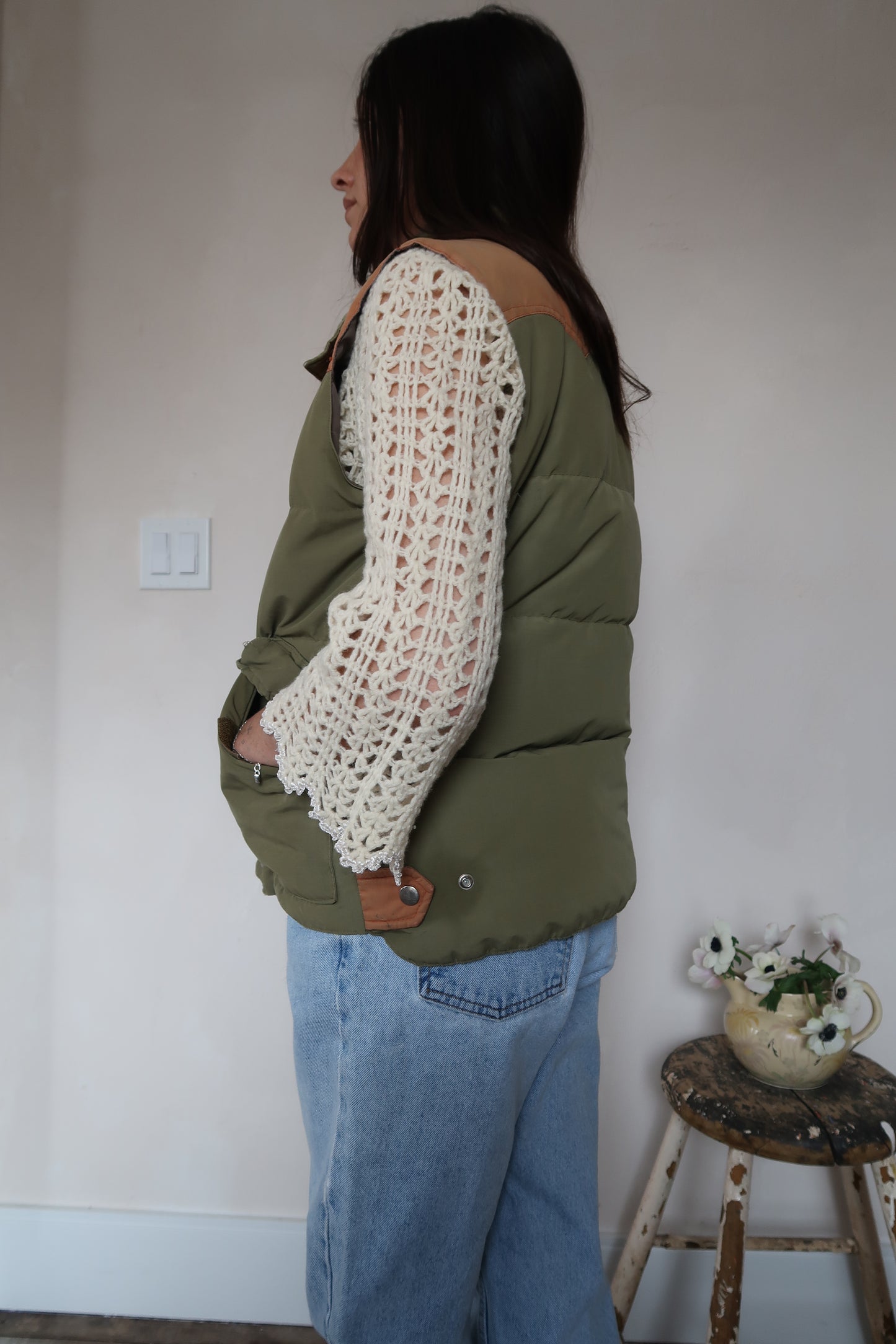 Green + Orange Down Puffer Vest