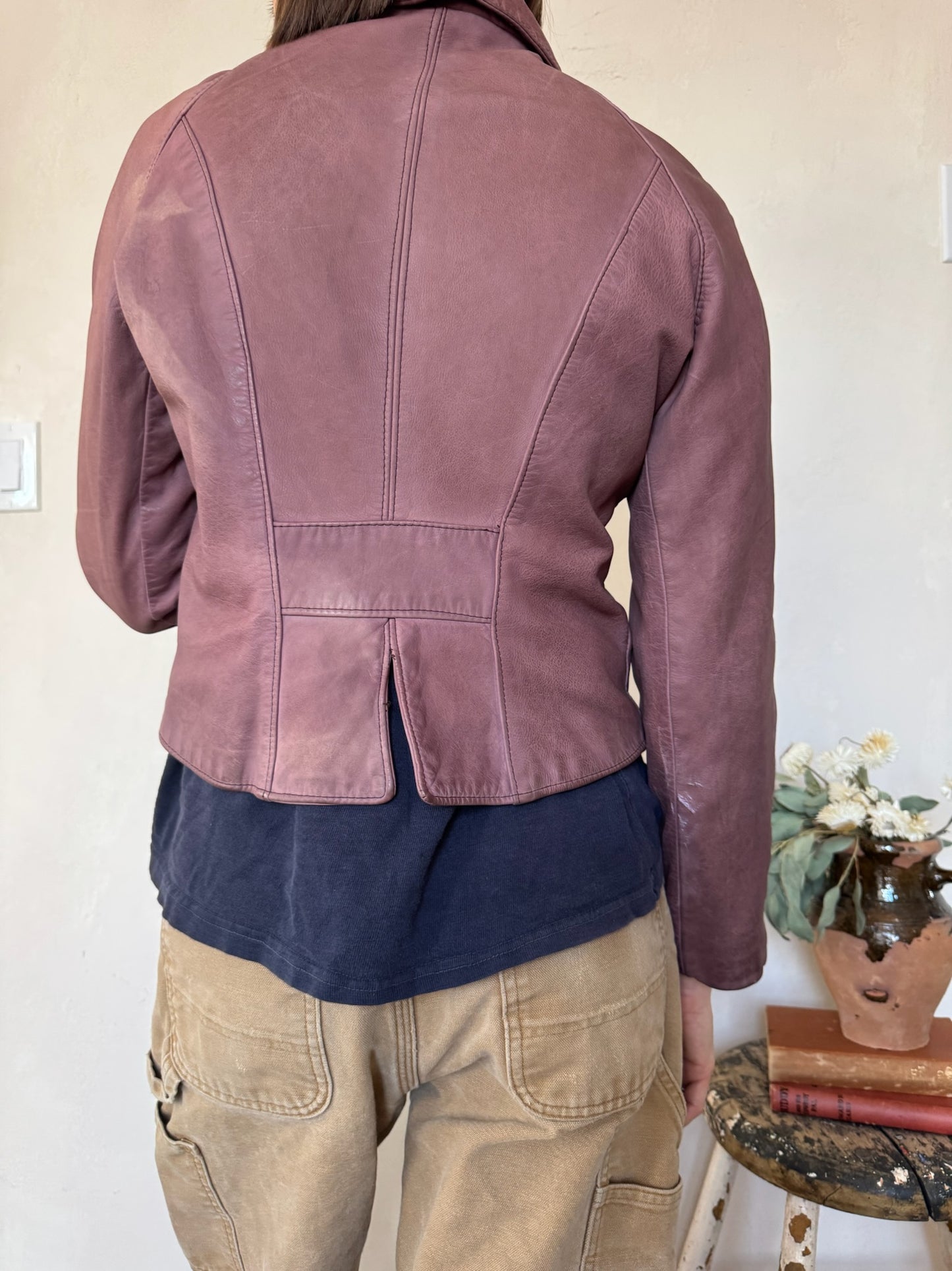 Purple Cropped Leather Jacket