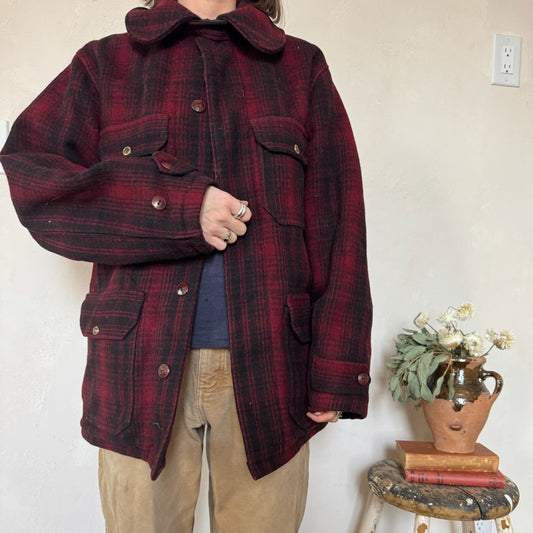 Dark Red + Black Plaid Woolrich Jacket