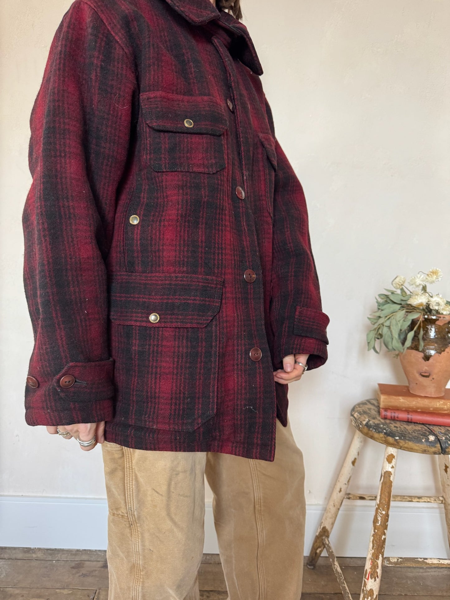 Dark Red + Black Plaid Woolrich Jacket