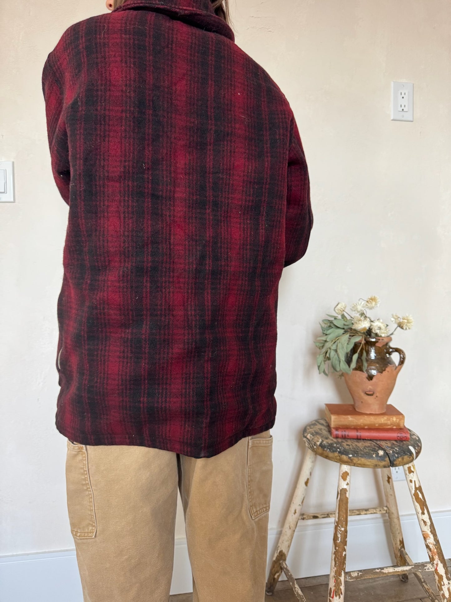 Dark Red + Black Plaid Woolrich Jacket