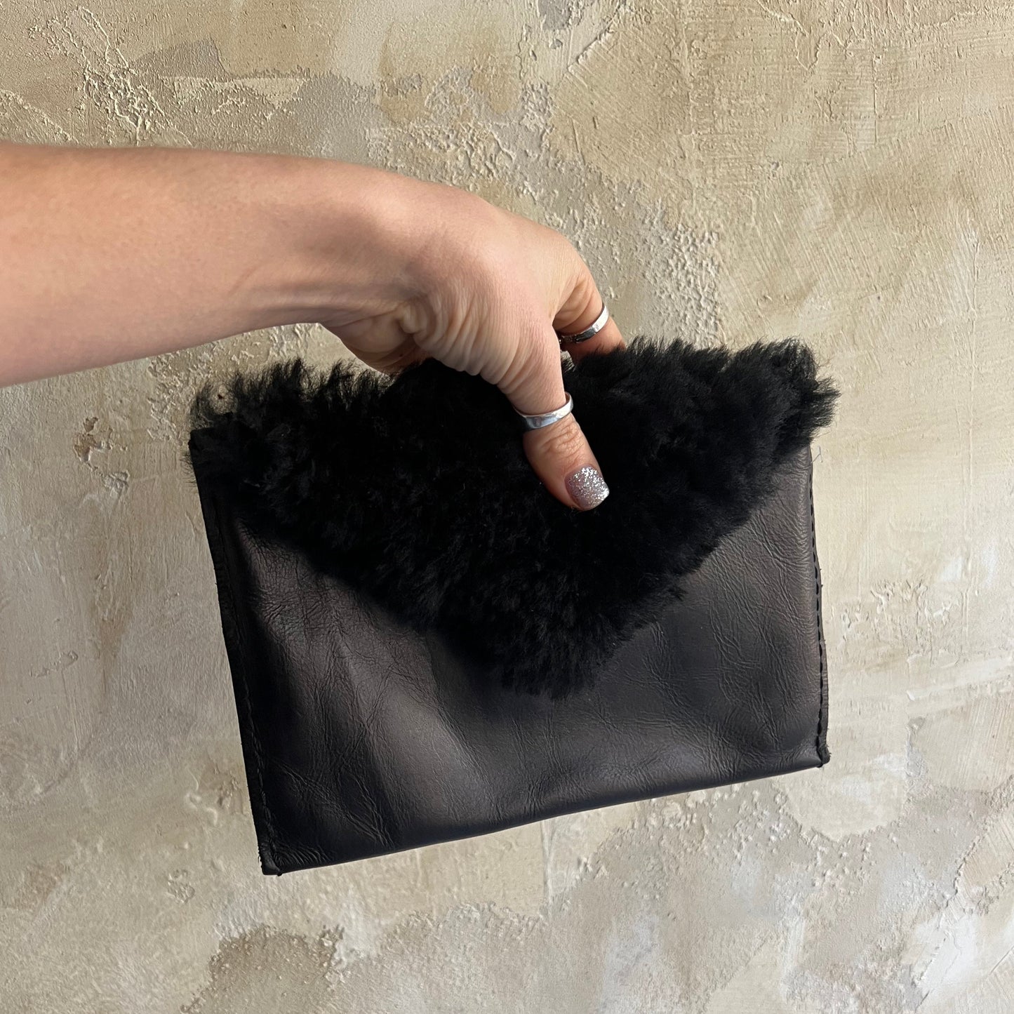 Handmade Leather x Shearling Clutch