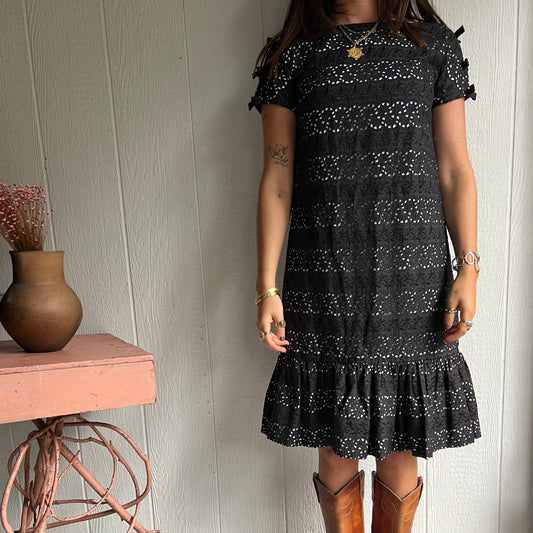 60s Black Eyelet Dress