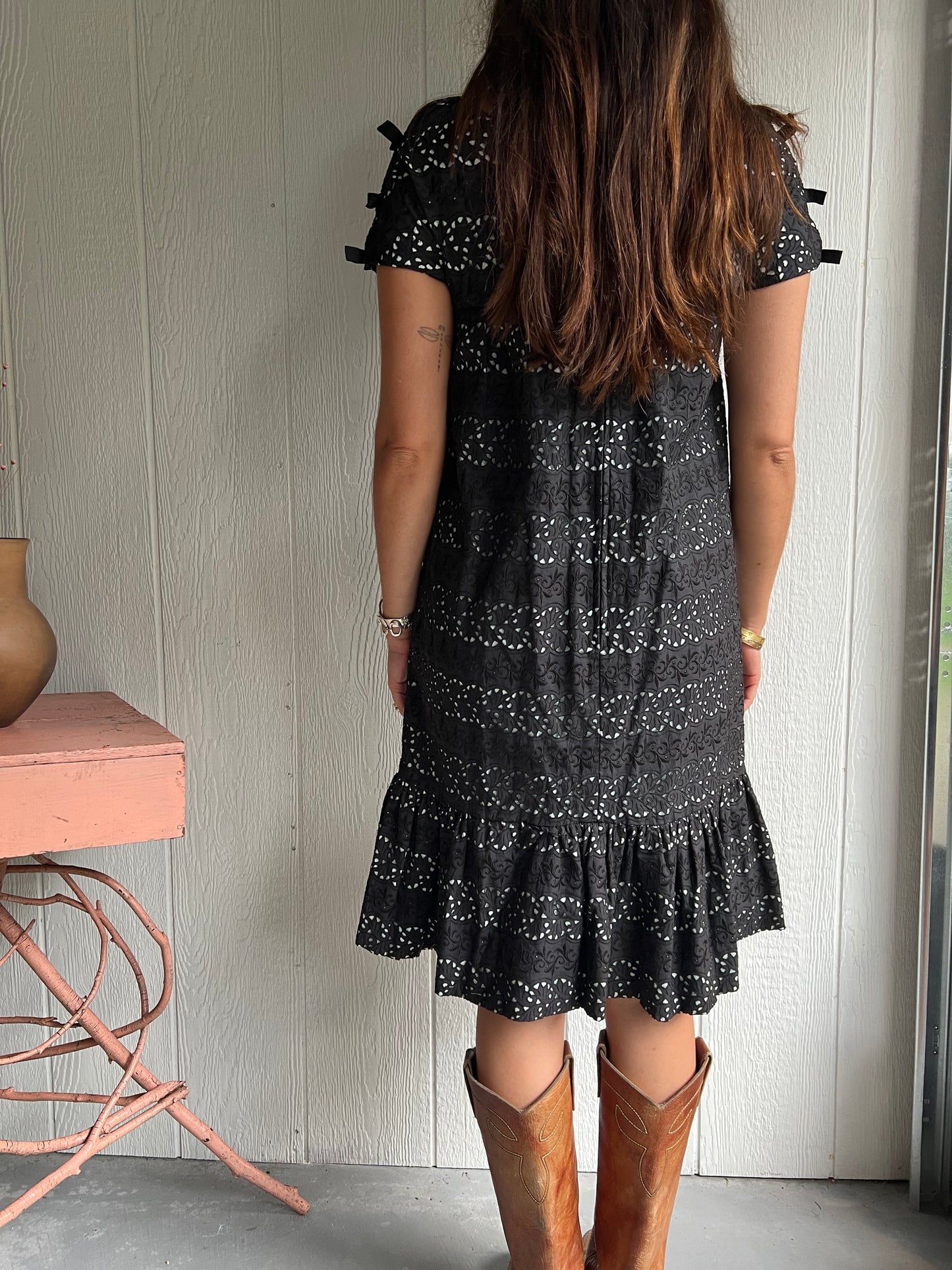 60s Black Eyelet Dress