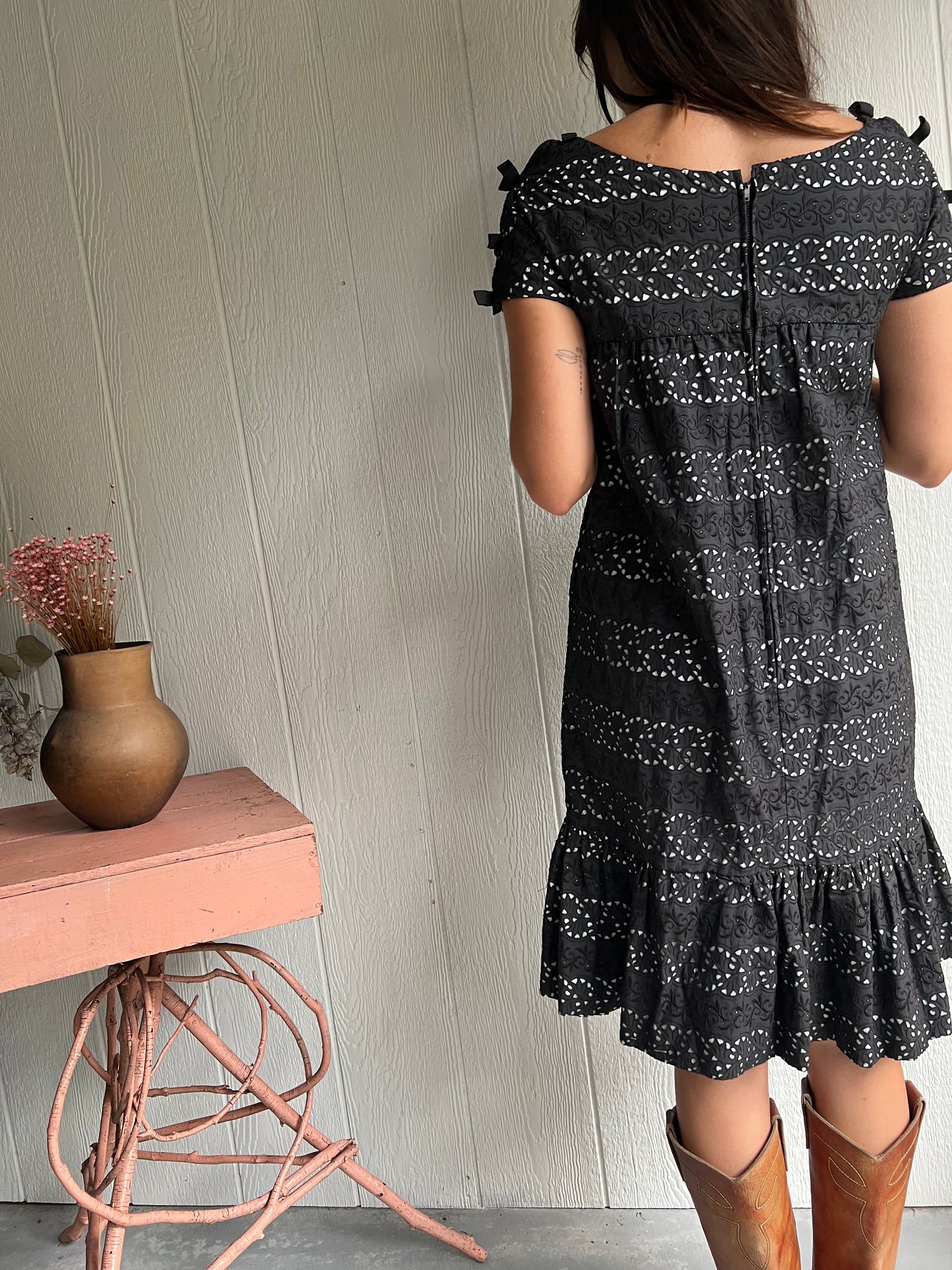 60s Black Eyelet Dress