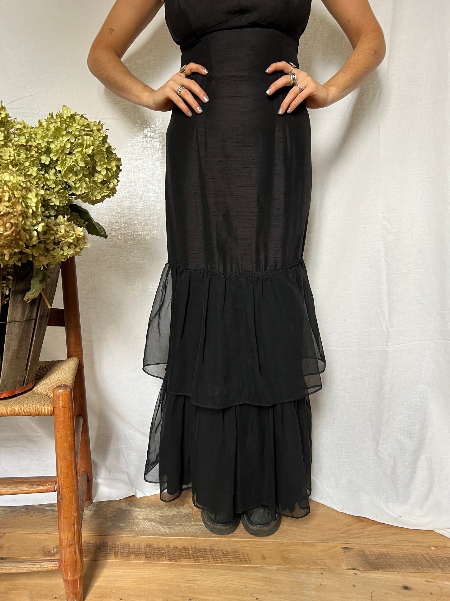 Long Black Ruffle Dress