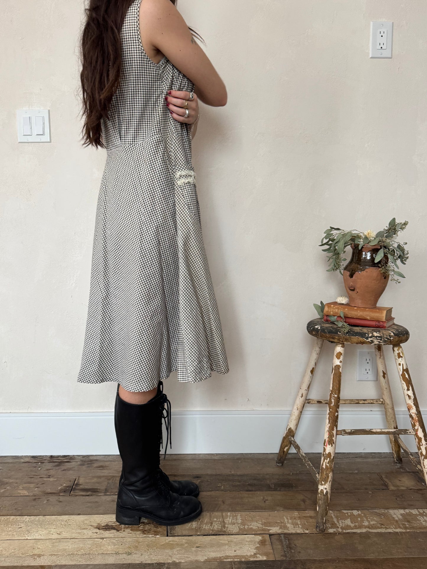 Black + Cream Gingham Dress