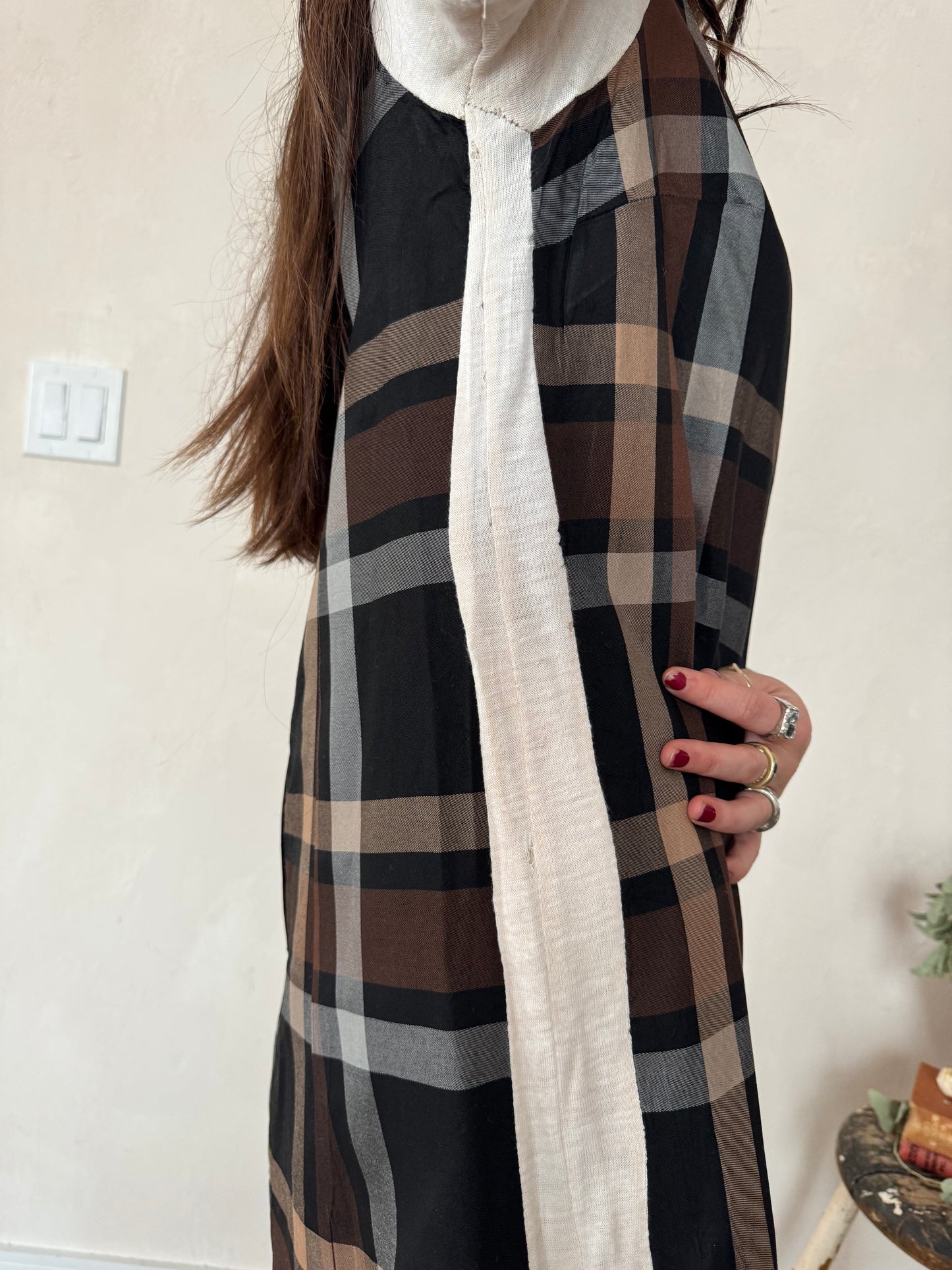 Cropped Brown + Black Plaid Dress