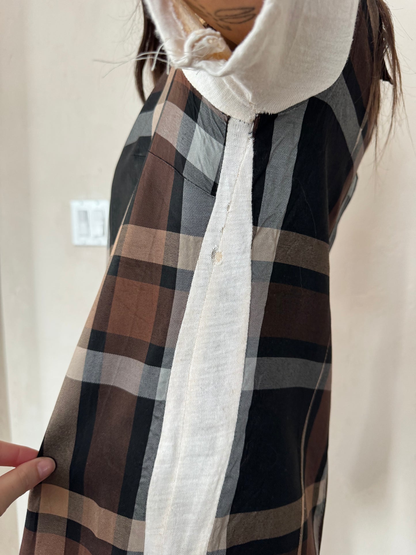 Cropped Brown + Black Plaid Dress