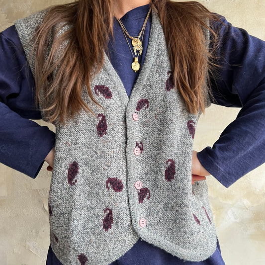 Grey Knit Paisley Vest