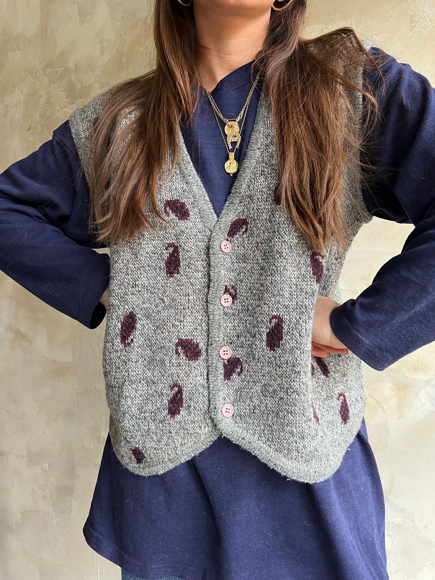 Grey Knit Paisley Vest