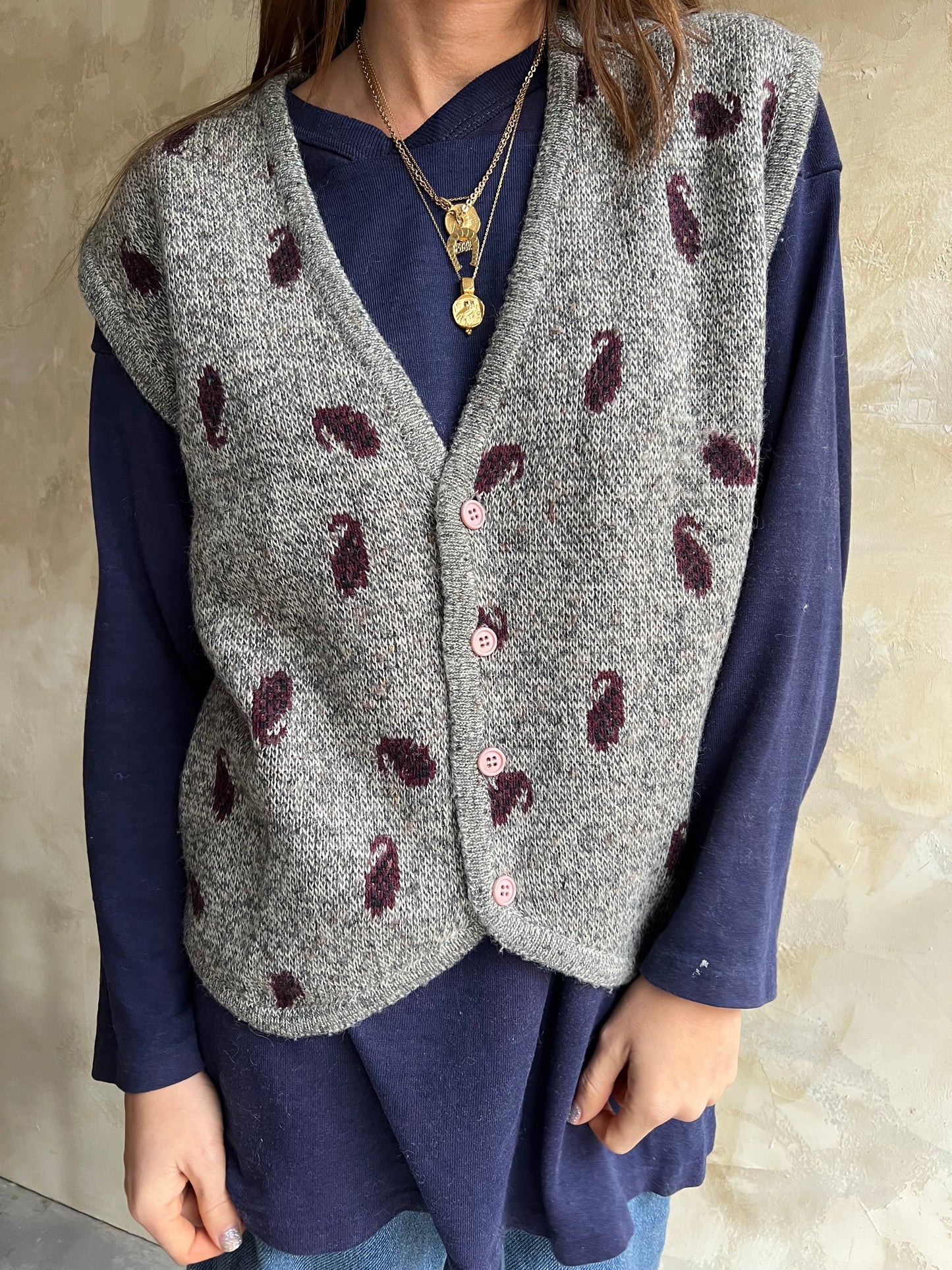 Grey Knit Paisley Vest