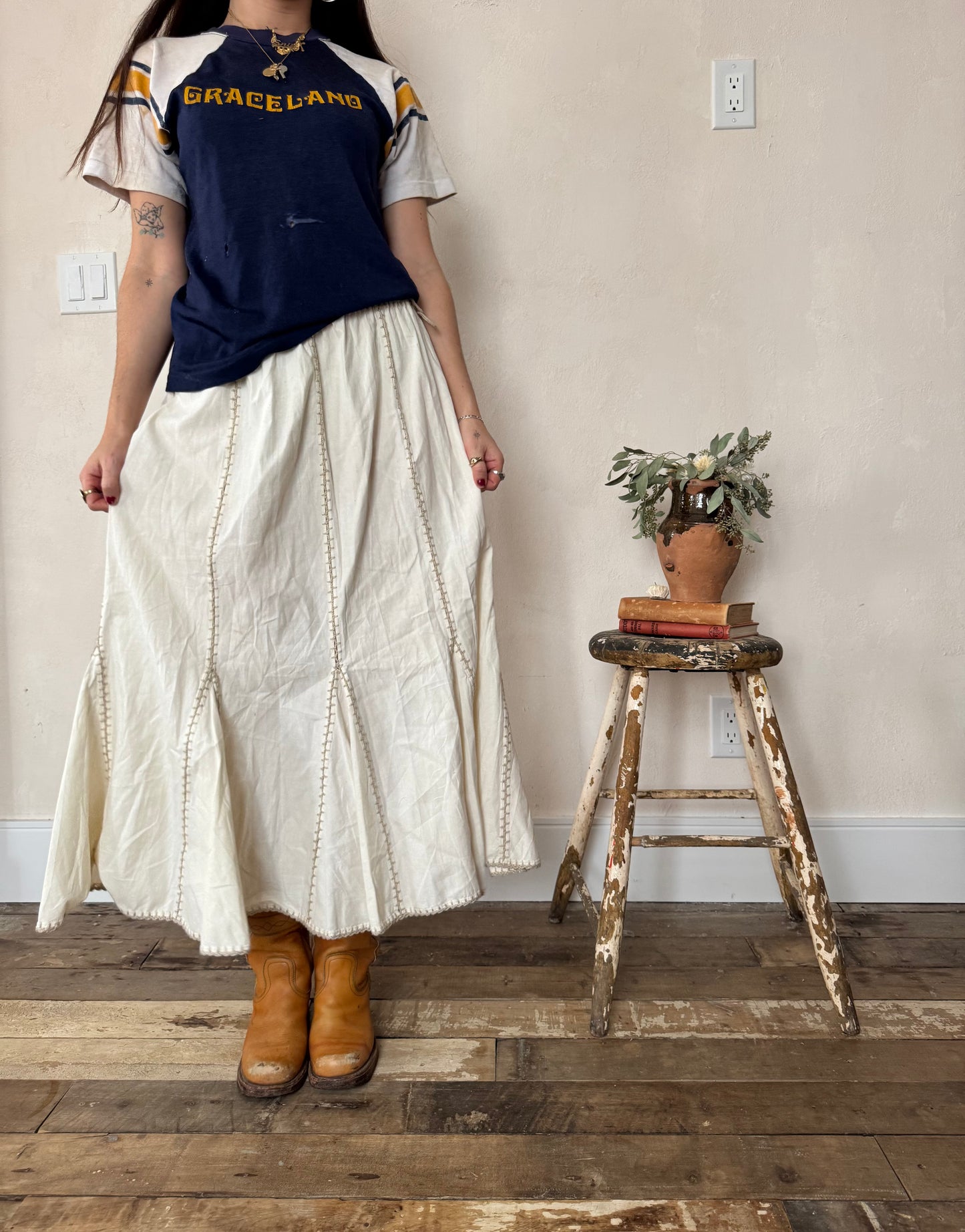 Cream and Crochet Long Skirt