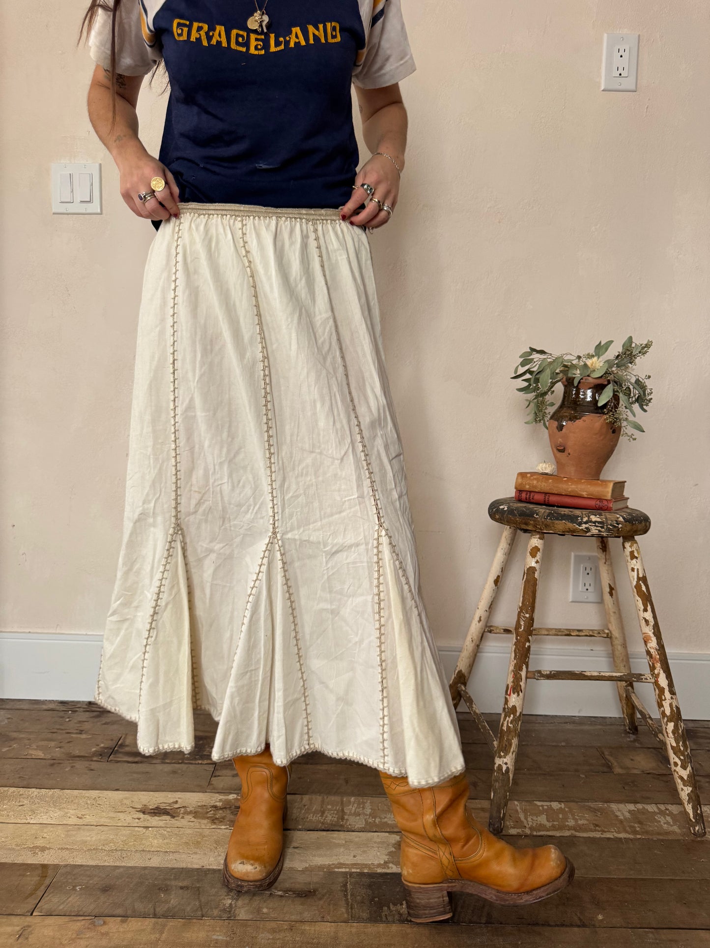 Cream and Crochet Long Skirt