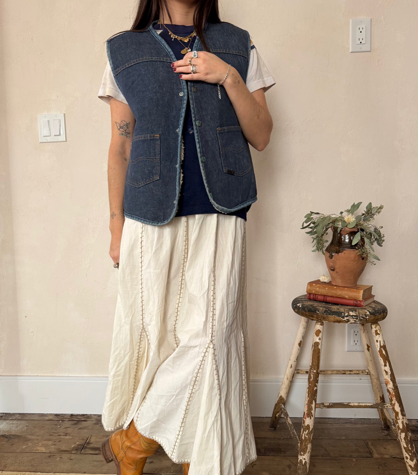 Denim + Faux Sherpa Vest