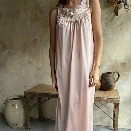 Long Baby Pink Lace Slip Dress