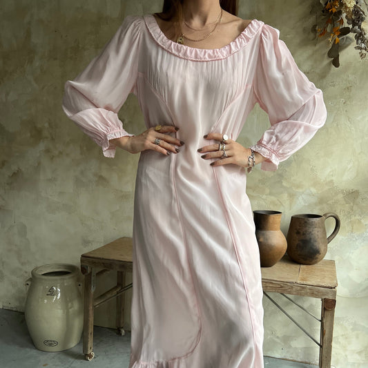 1930s Baby Pink Ruffle Slip Dress