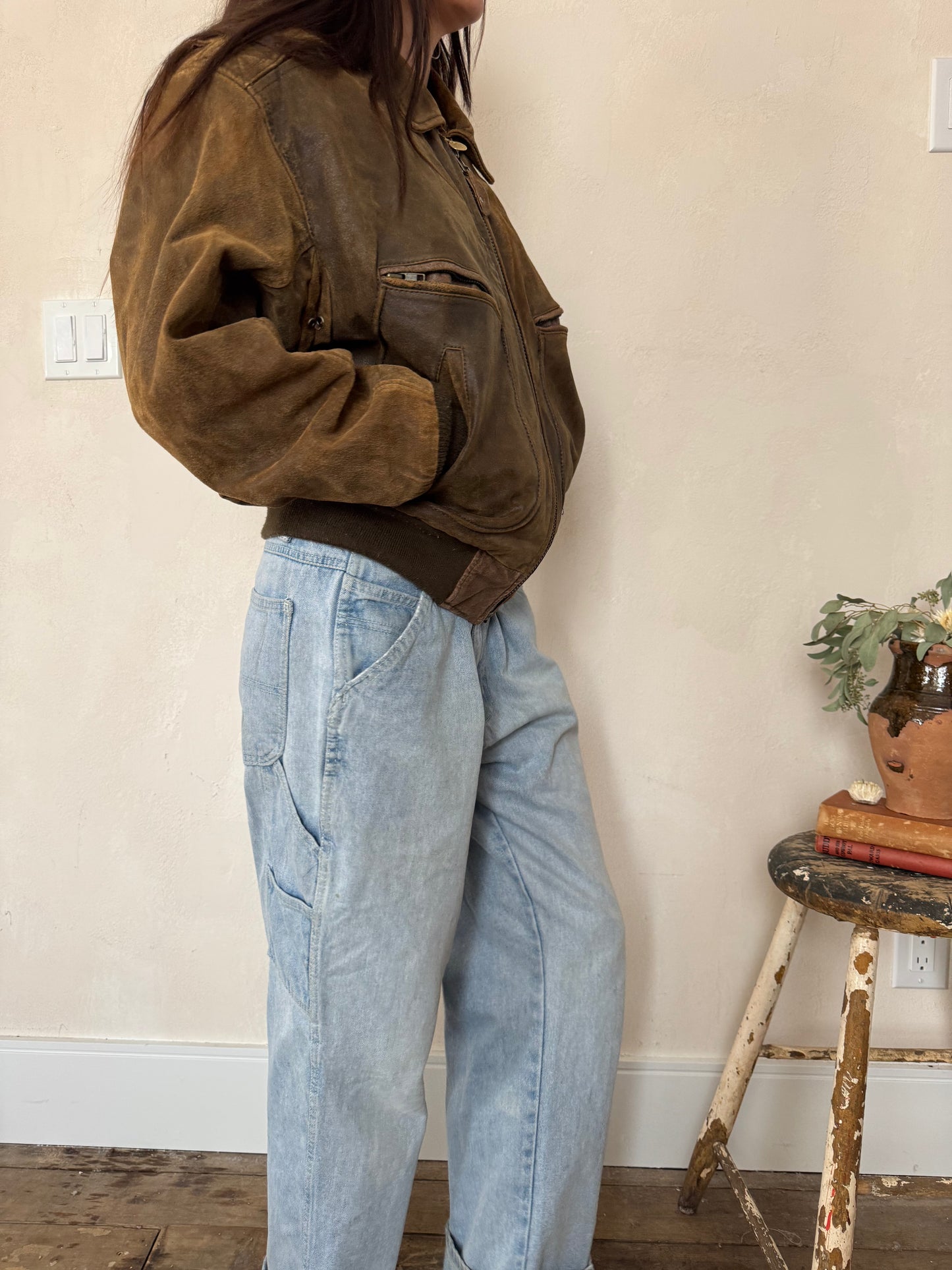 Brown Leather Bomber Jacket