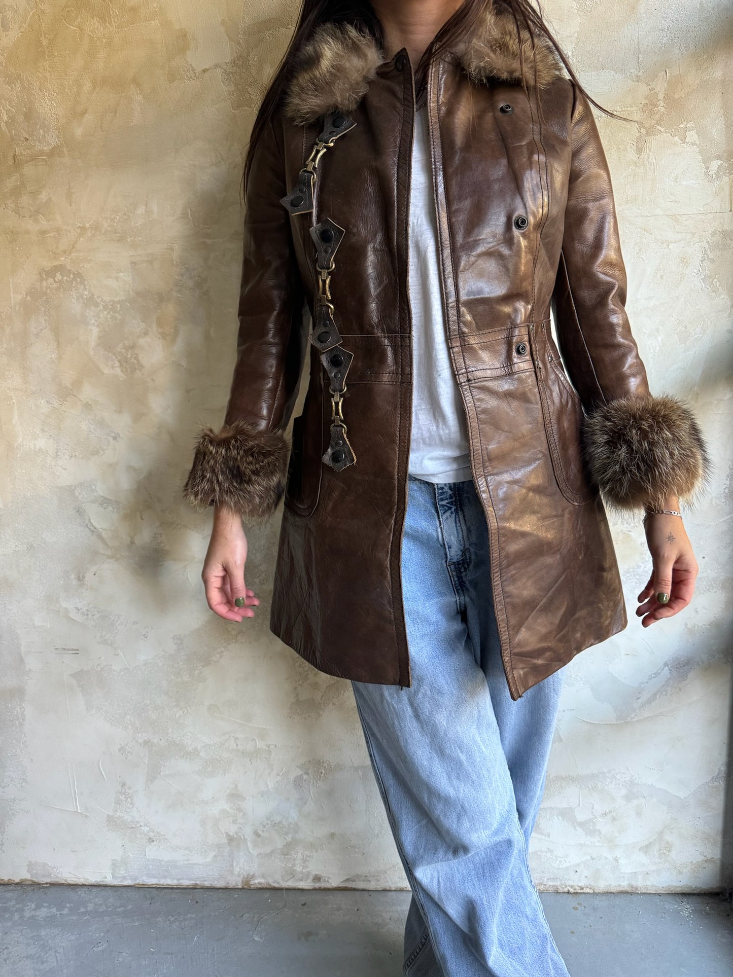 Brown Leather Buckle Jacket