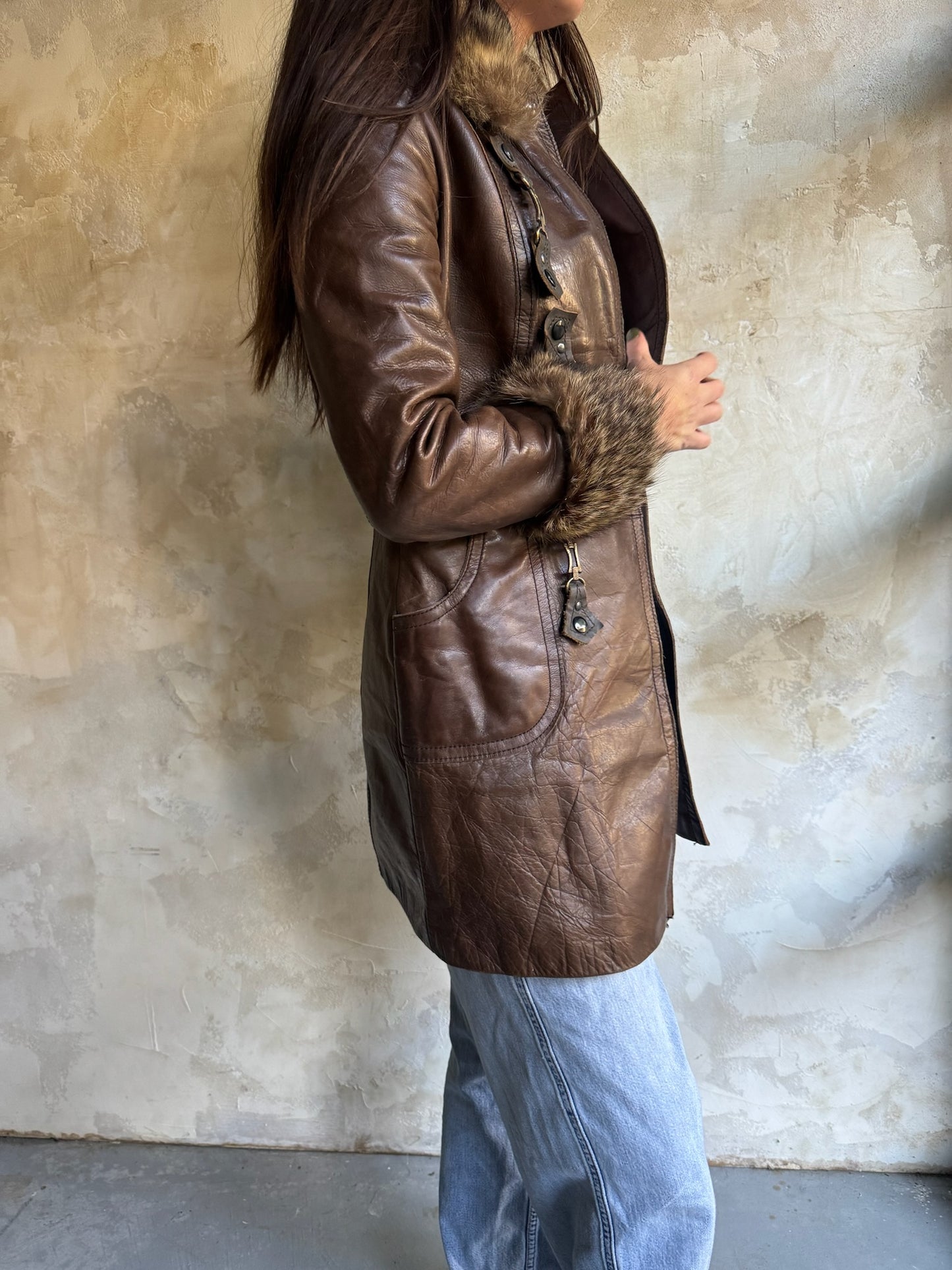 Brown Leather Buckle Jacket