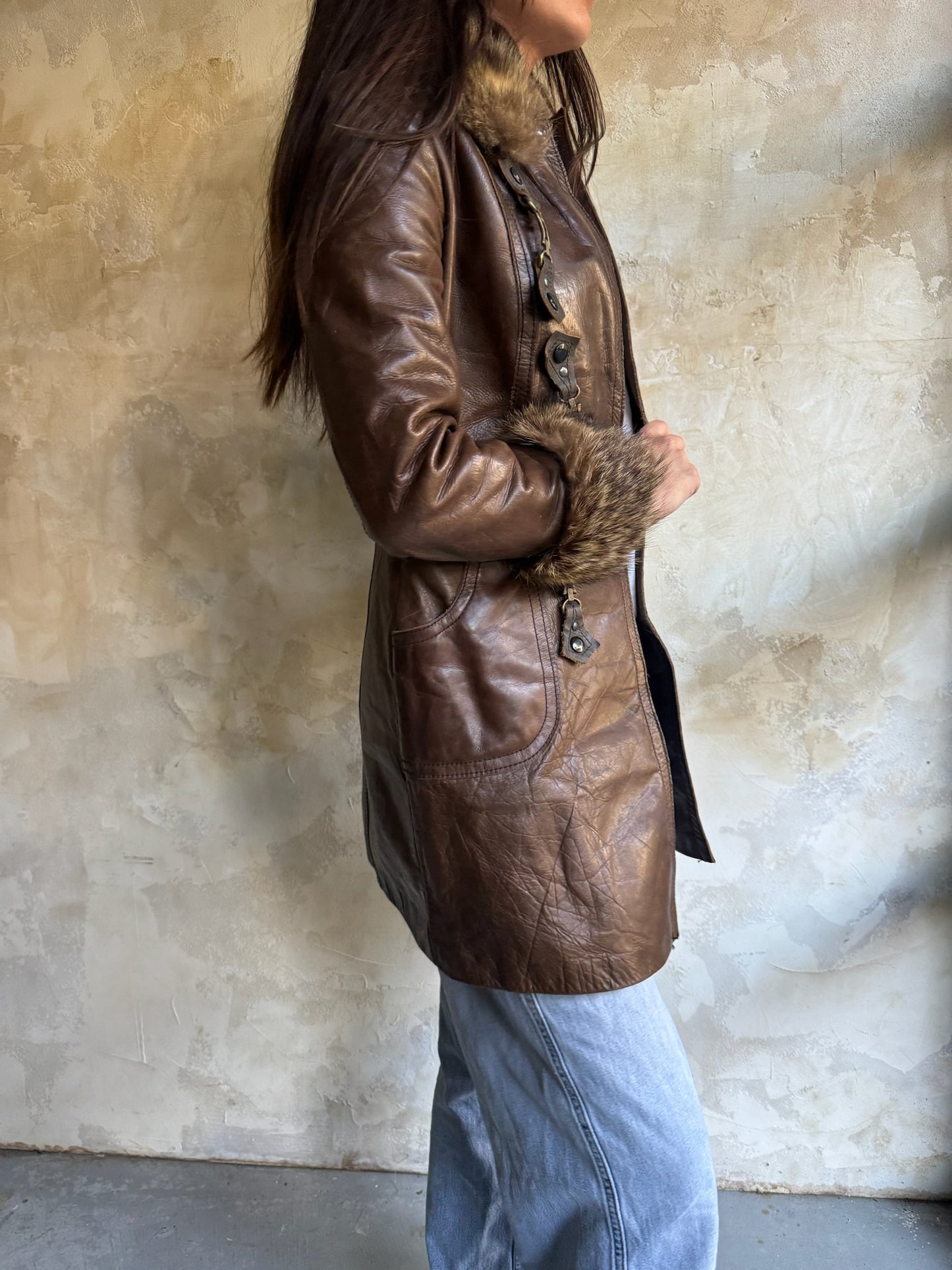 Brown Leather Buckle Jacket