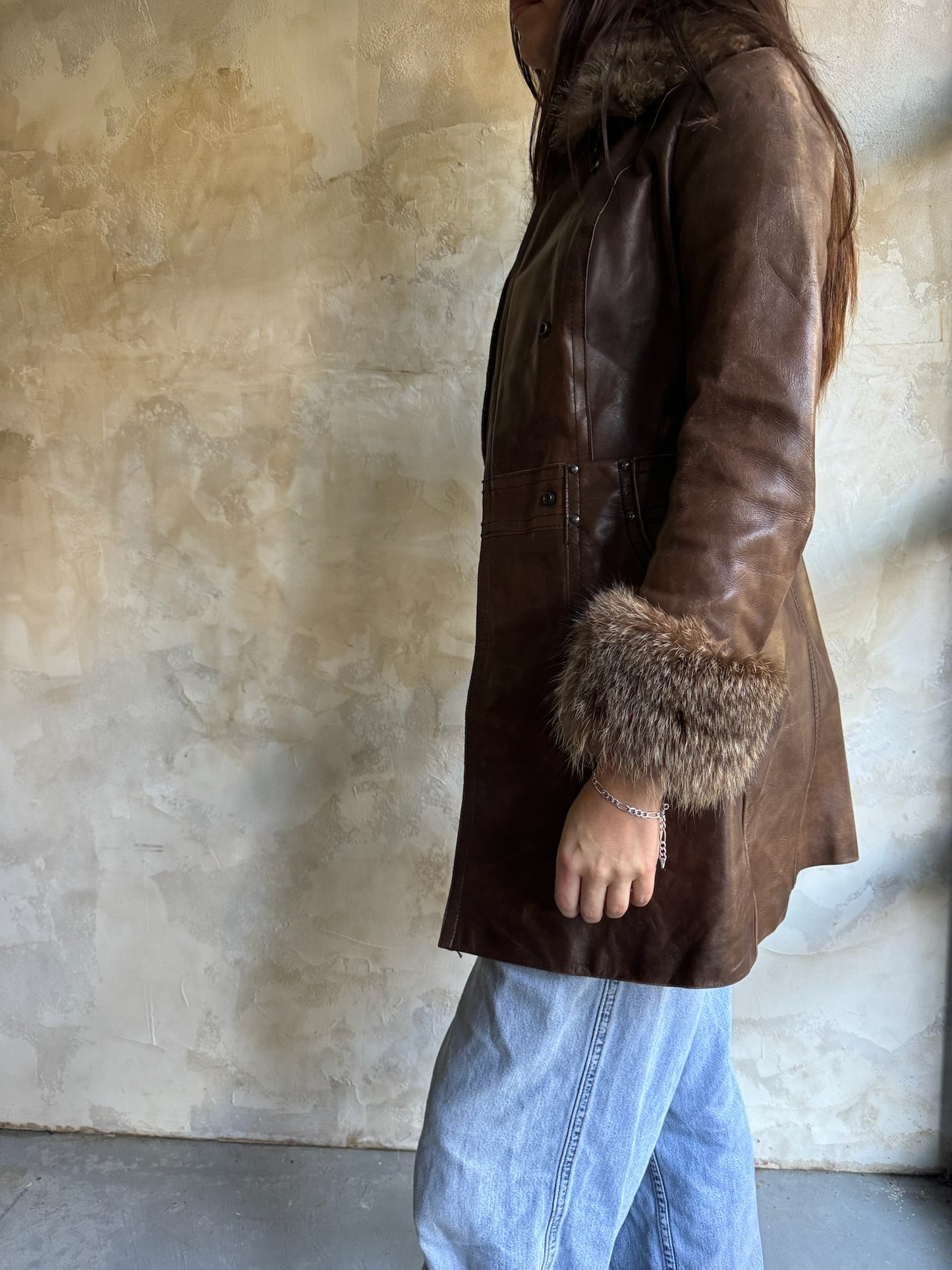 Brown Leather Buckle Jacket