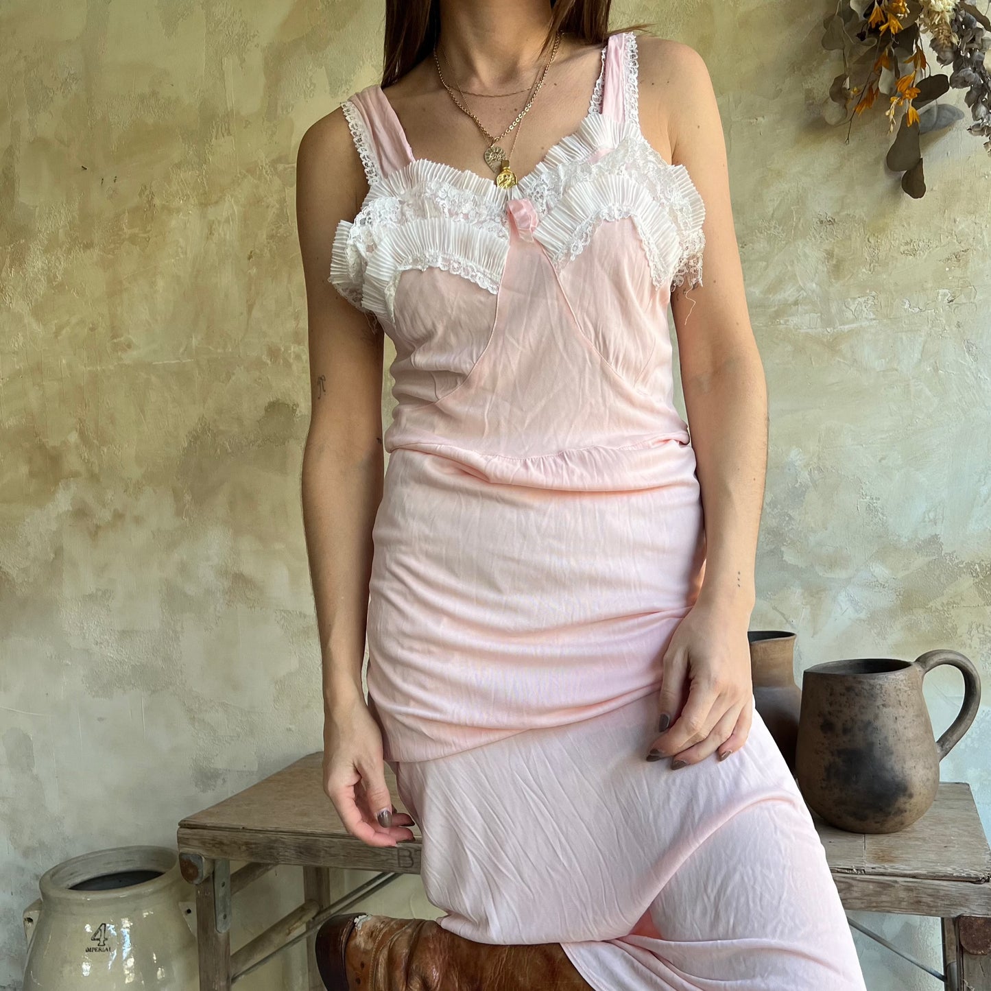 Pink Lace Slip Dress