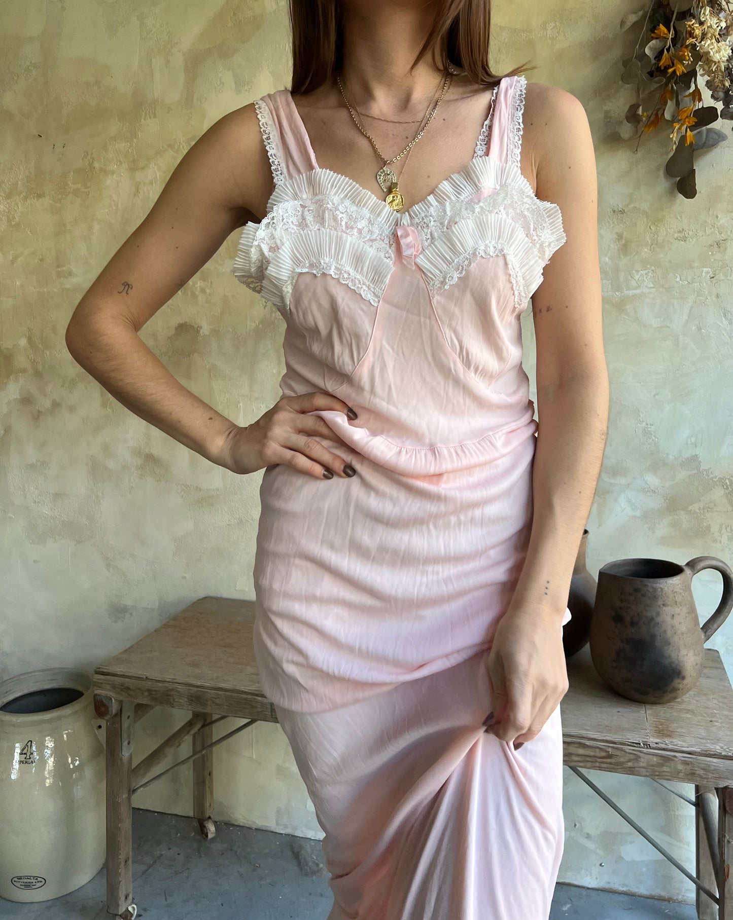 Pink Lace Slip Dress