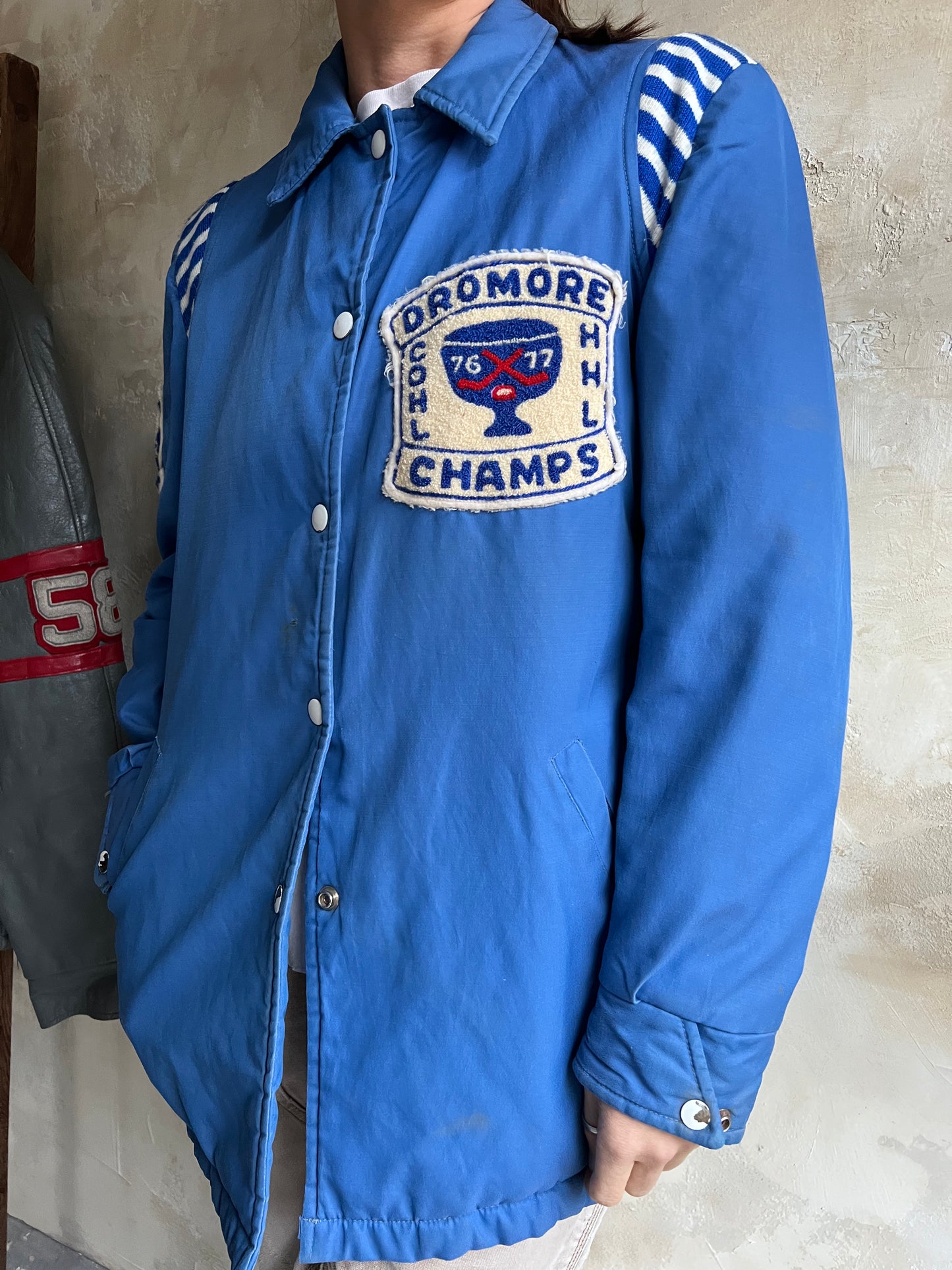 Blue 1970's Dromore Champs Varsity Hockey Jacket