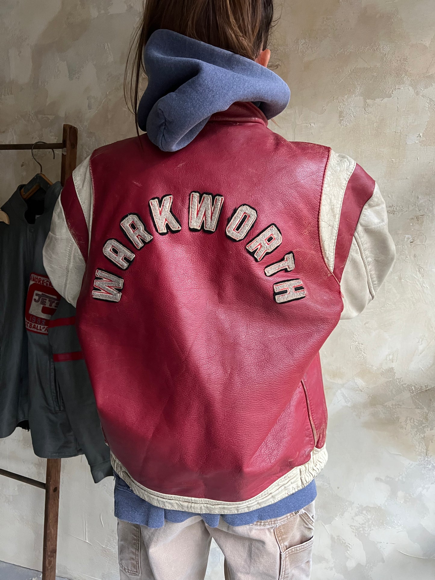 1980's Red + White Hockey Varsity Jacket