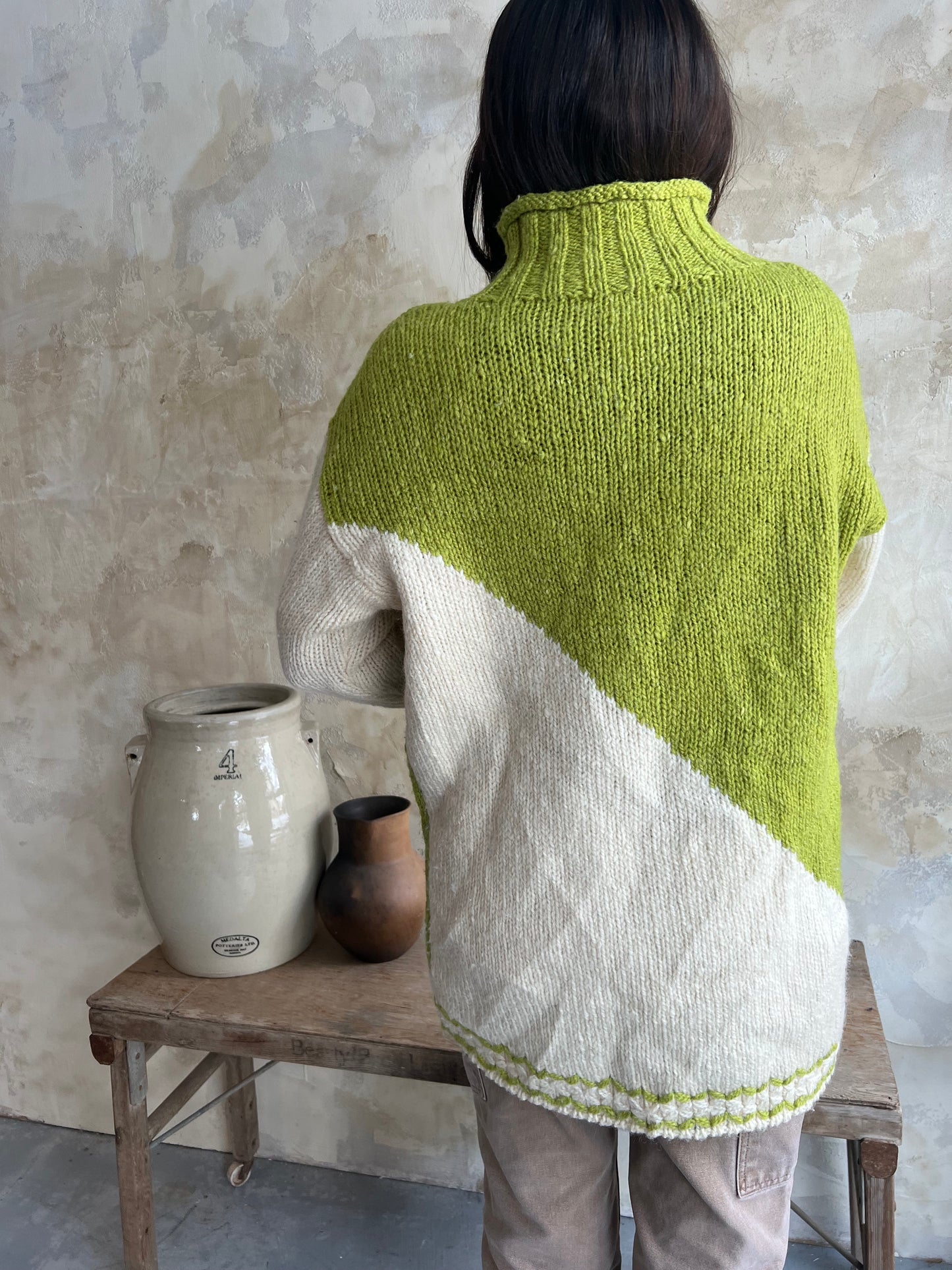 Green + Cream Floral Wool Sweater